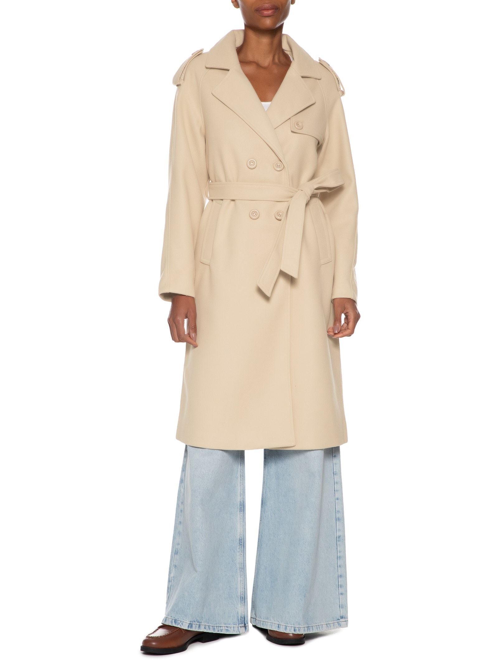 Casaco Feminino Trenchcoat Alongado Com Bolso Bege Basiq