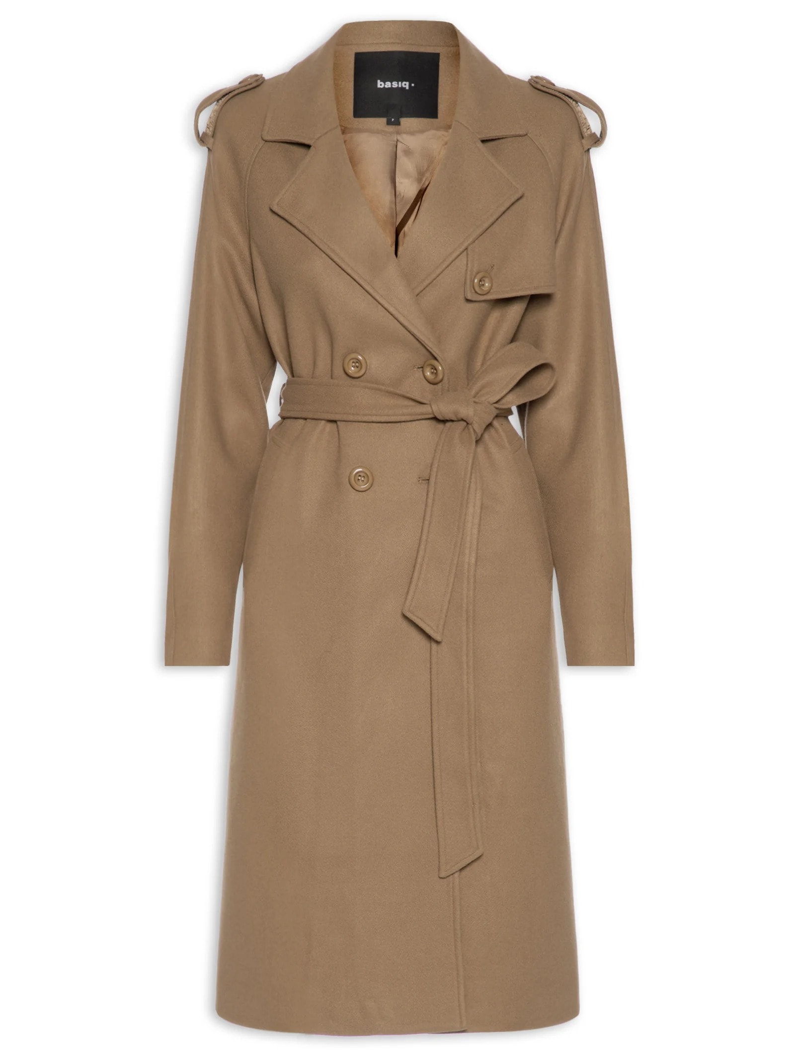 Casaco Feminino Trenchcoat Alongado Com Bolso Bege Basiq