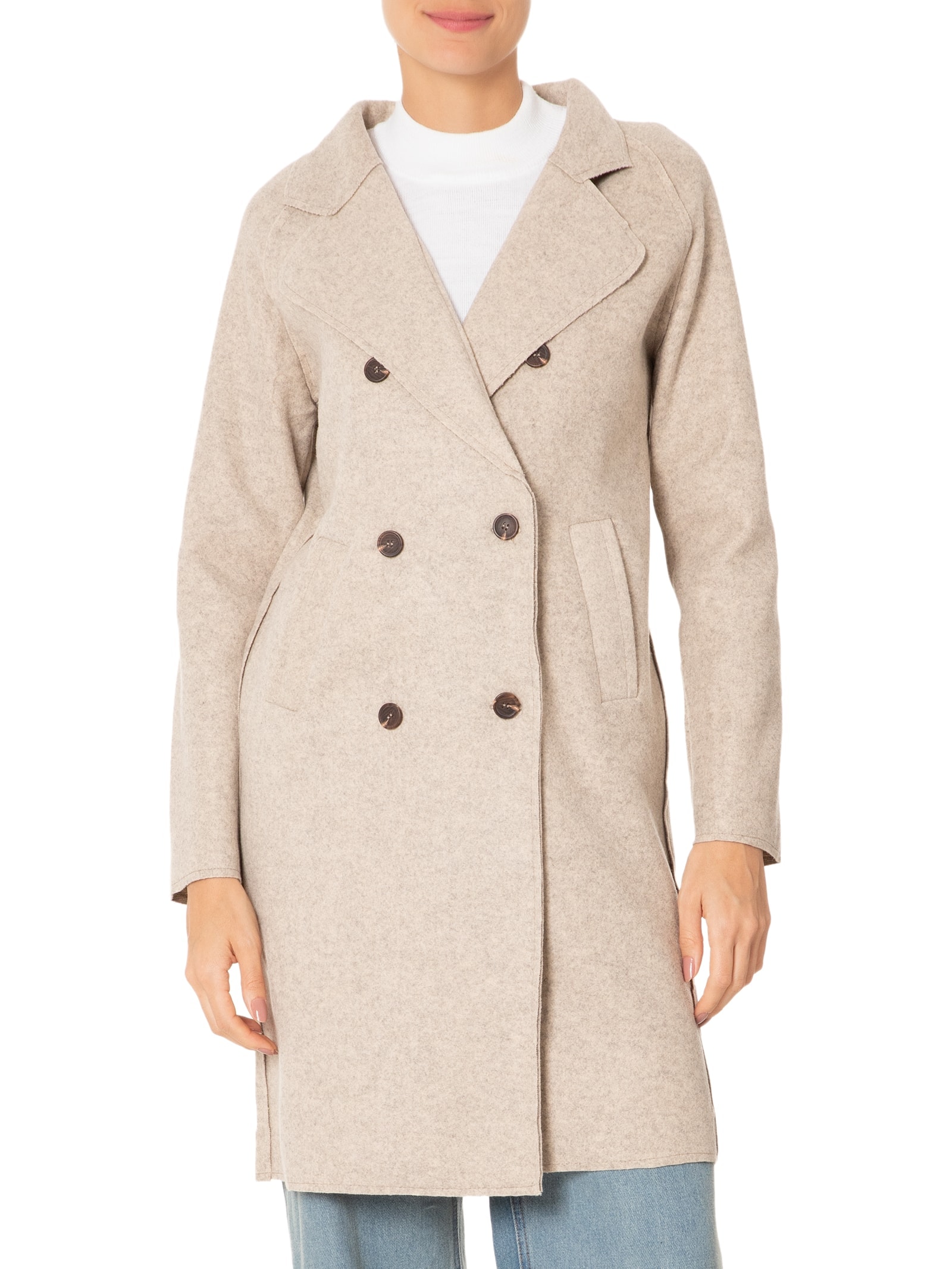 Casaco Feminino Trenchcoat Básico Alongado Bege Basiq