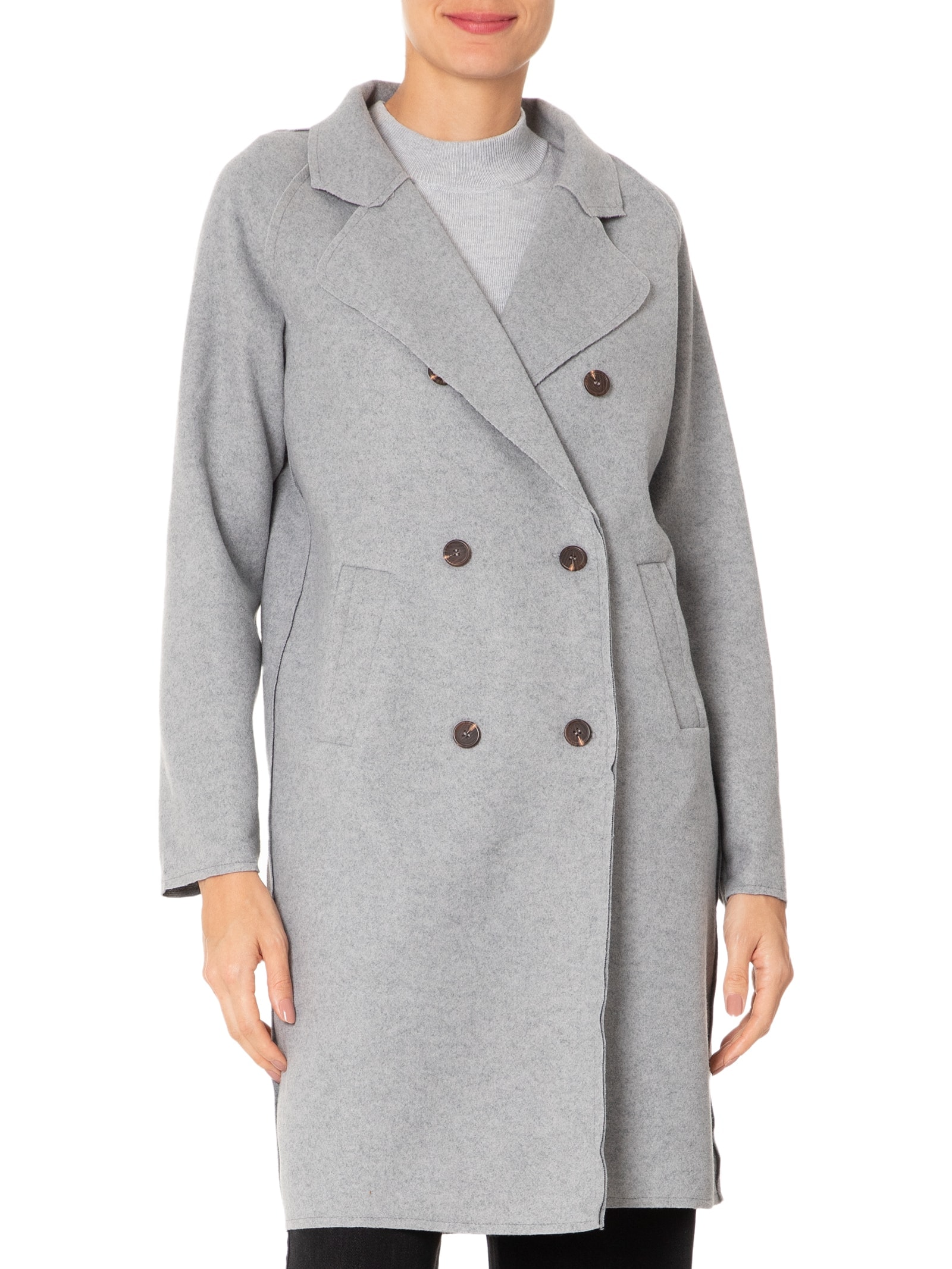 Casaco Feminino Trenchcoat Básico Alongado Cinza Basiq