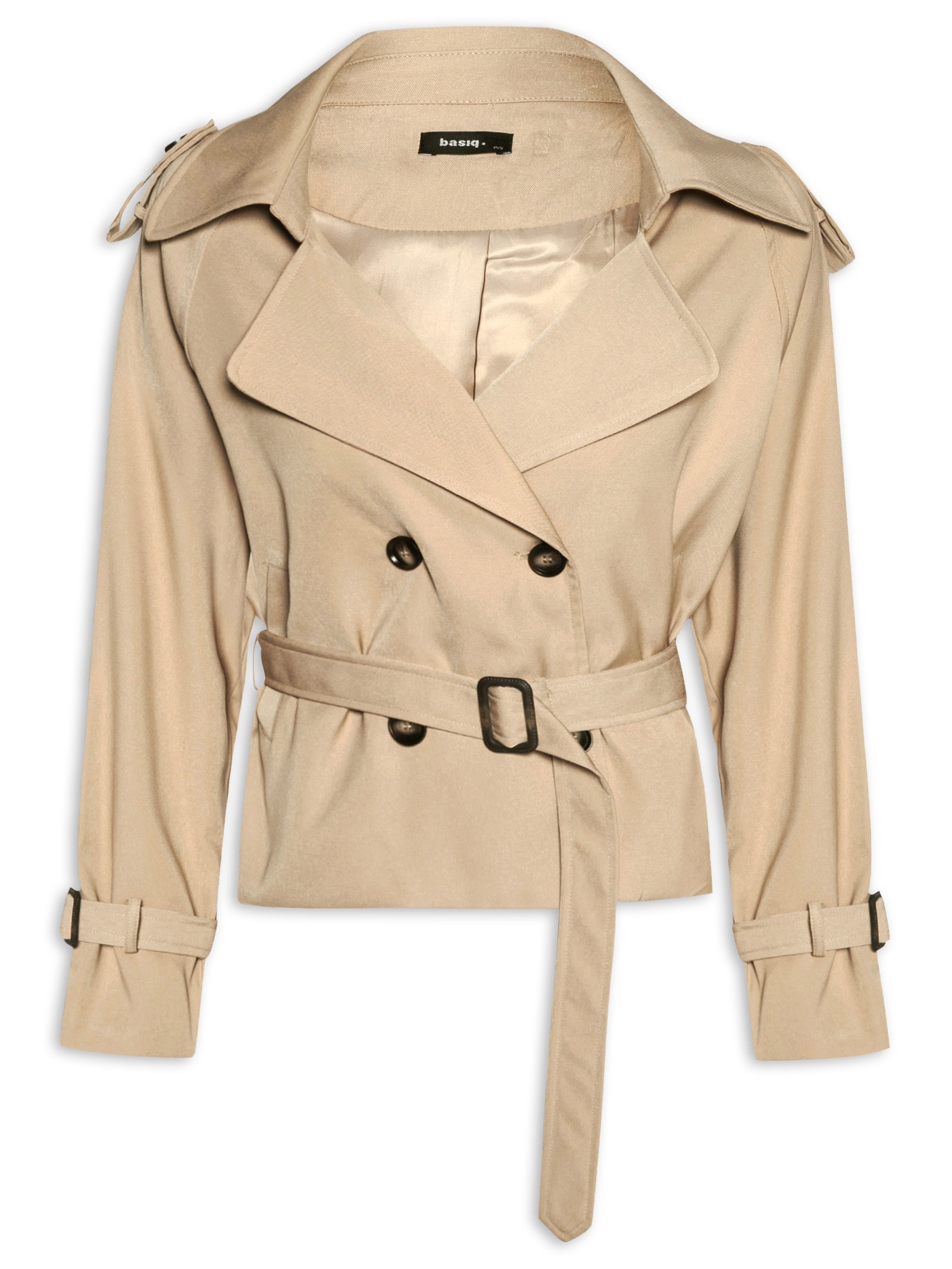 Basiq Casaco Feminino Trenchcoat Curto Com Amarração Bege