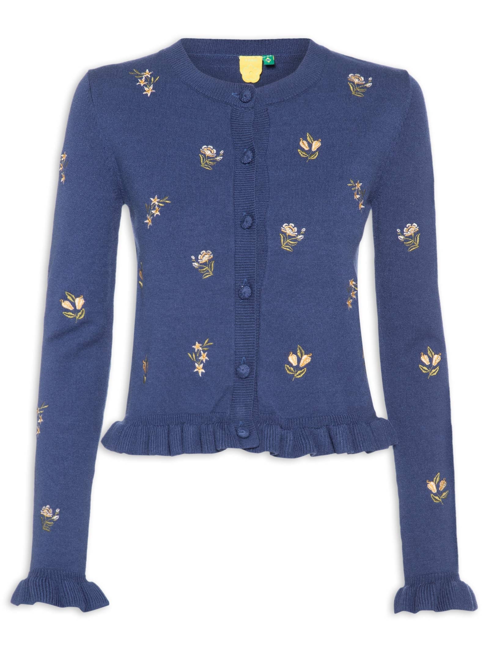 Casaco Feminino Tricot Jardim de Azaleias Azul Farm