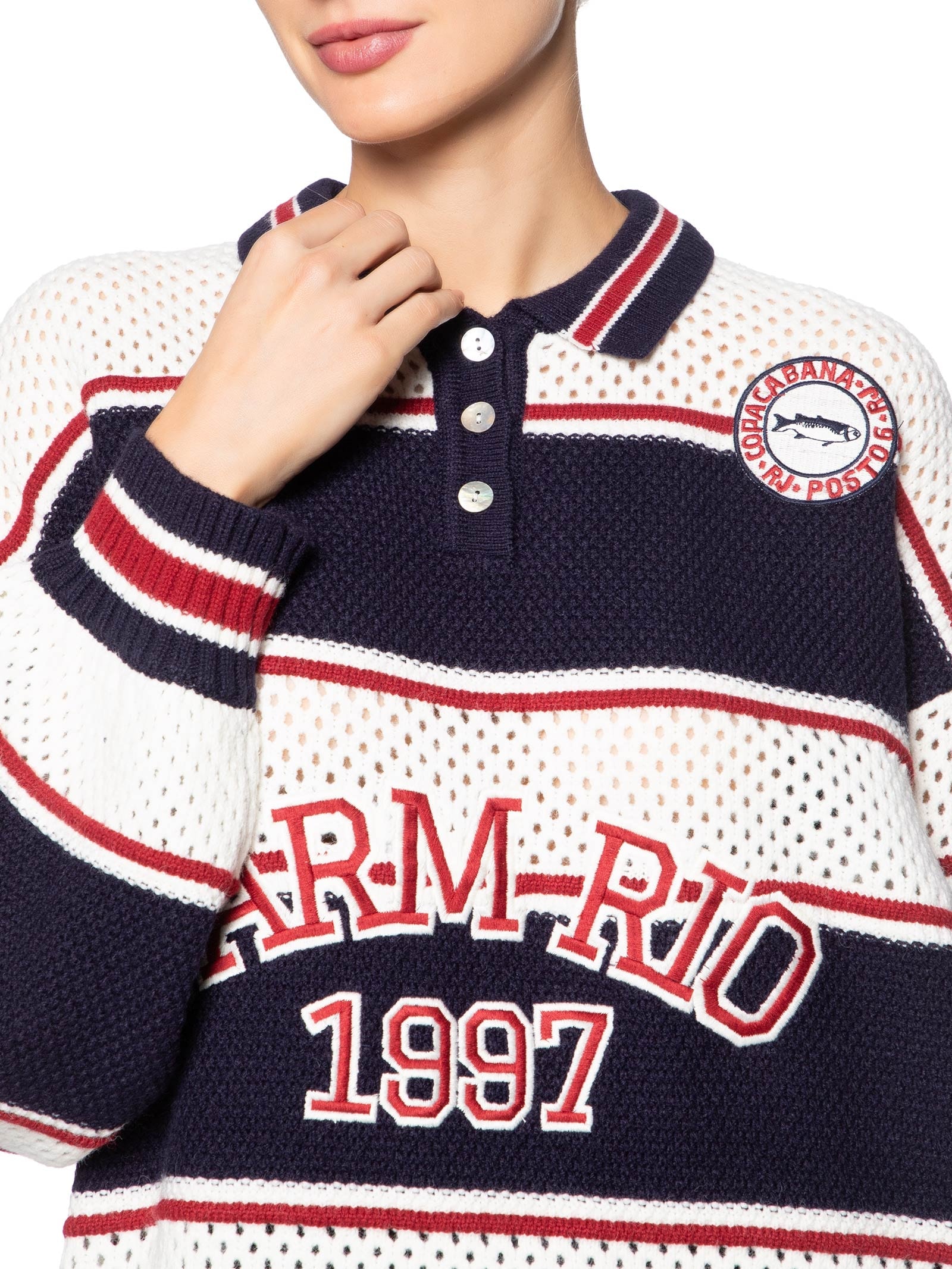 Casaco Feminino Tricot Listra Náutica Azul Farm