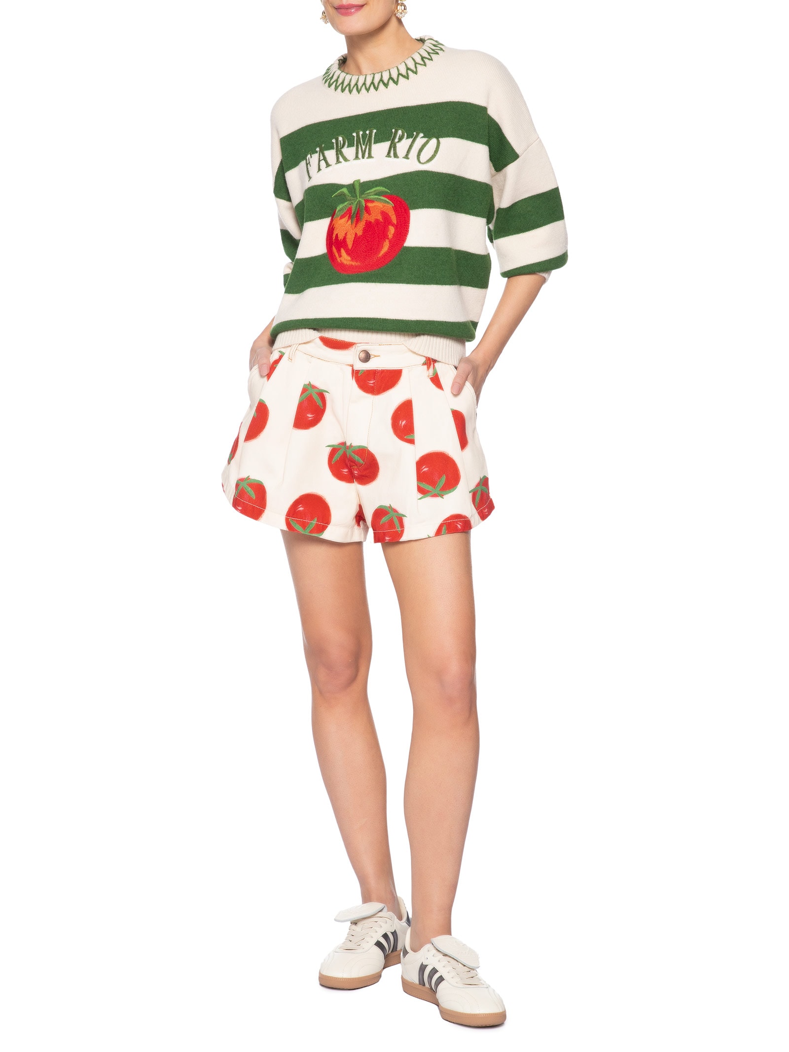 Casaco Feminino Tricot Listra Tomate Off White Farm