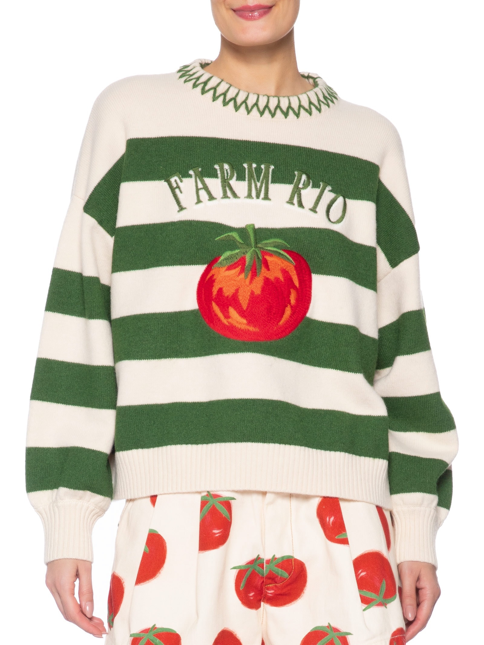 Casaco Feminino Tricot Listra Tomate Off White Farm