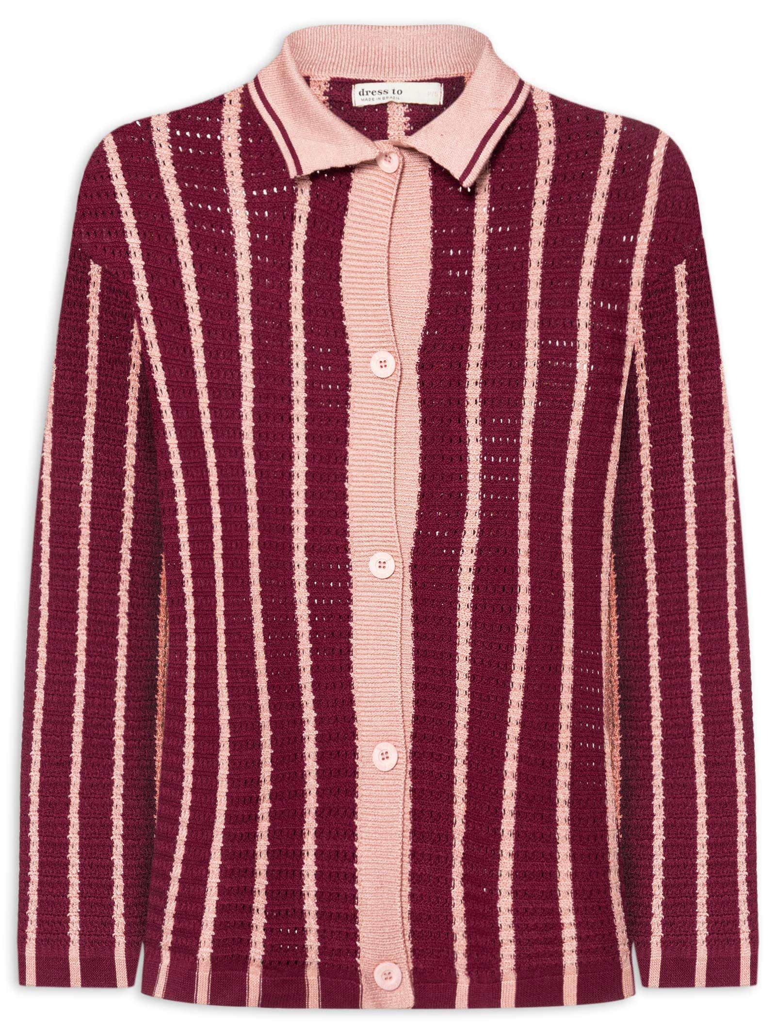 Casaco Feminino Tricot Listrado Rosa Dress To