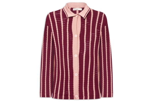 Casaco Feminino Tricot Listrado - Rosa