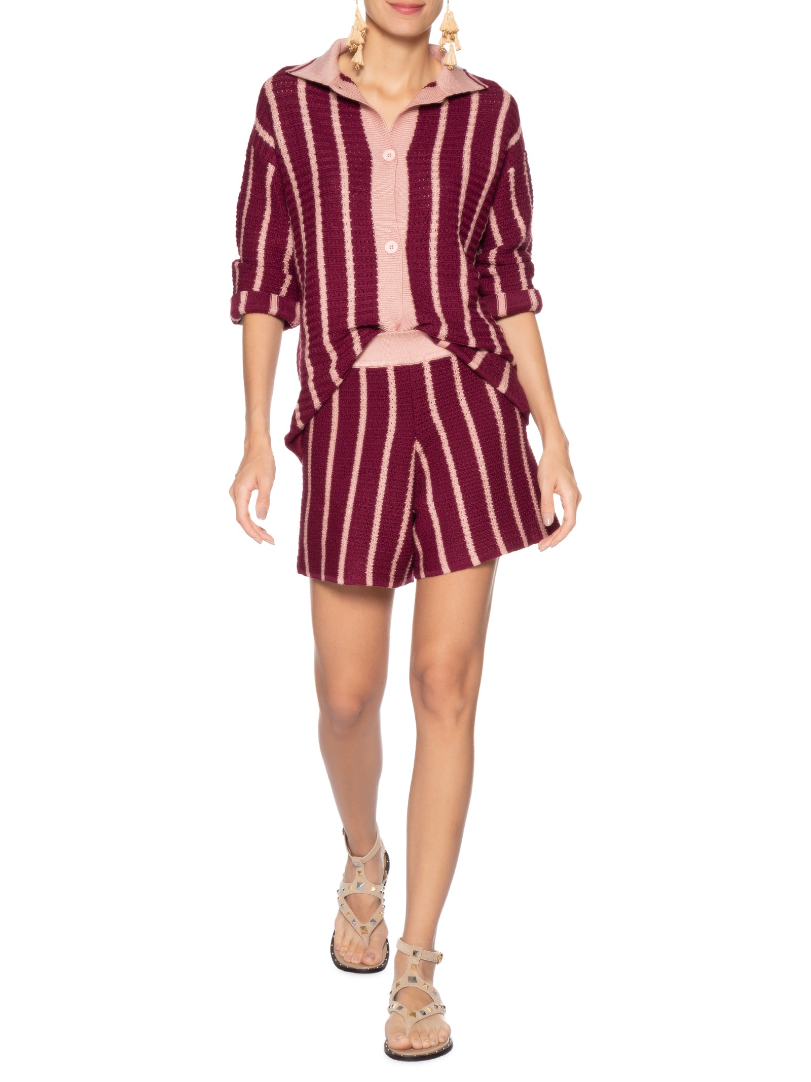 Casaco Feminino Tricot Listrado Rosa Dress To