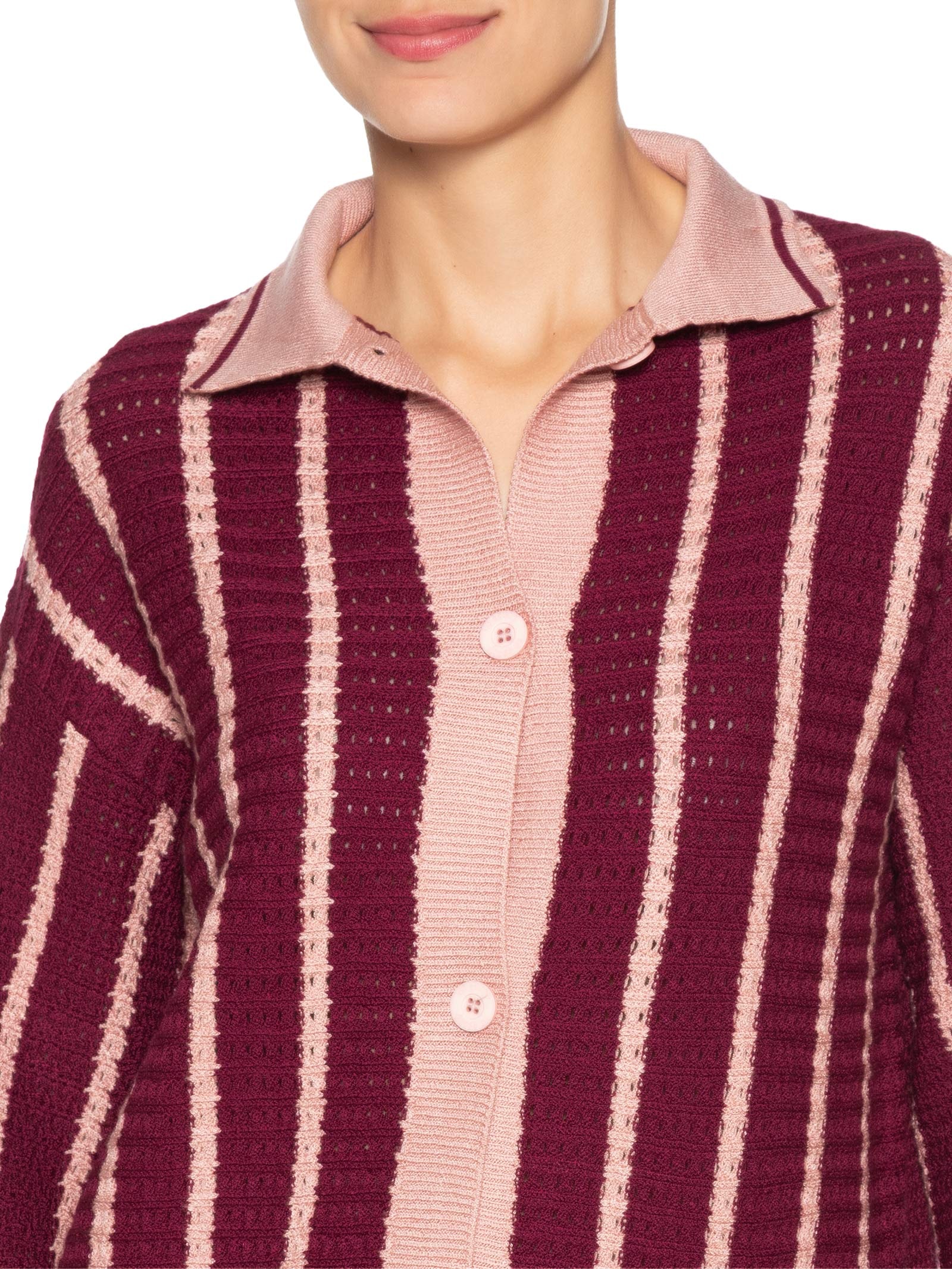 Casaco Feminino Tricot Listrado Rosa Dress To