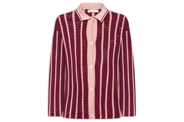 Casaco Feminino Tricot Listrado - Rosa
