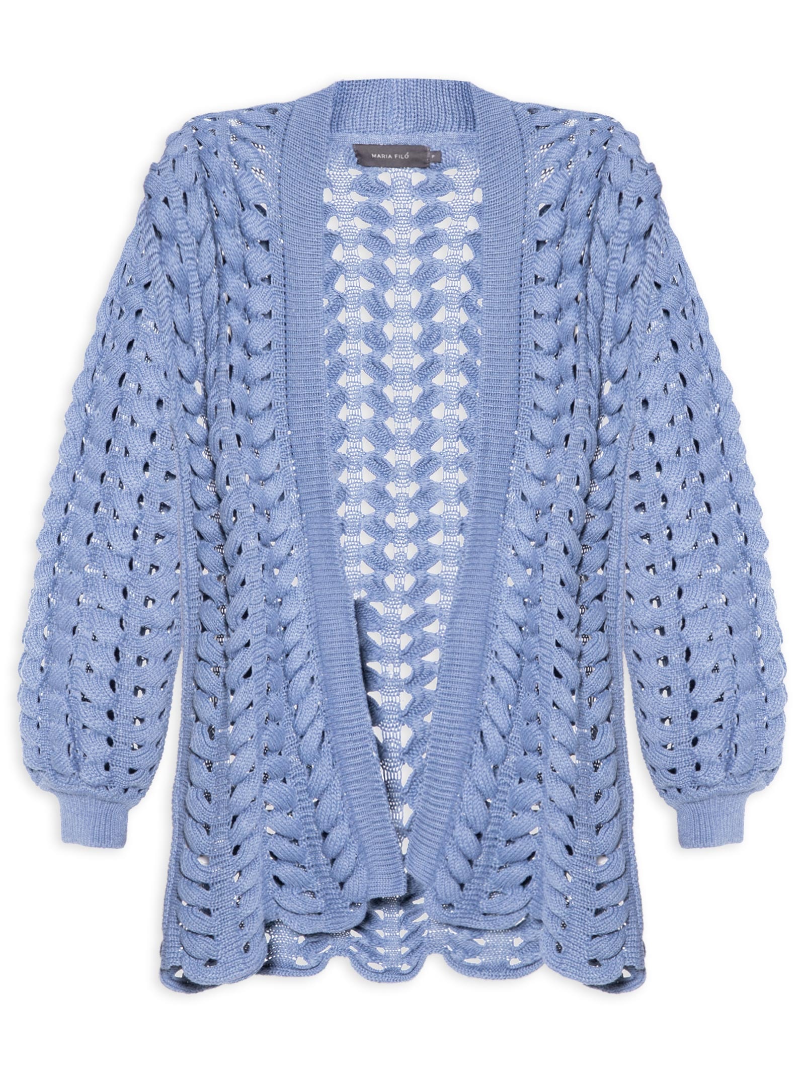 Casaco Feminino Tricot Ponto Entrelaçado Azul Maria Filó