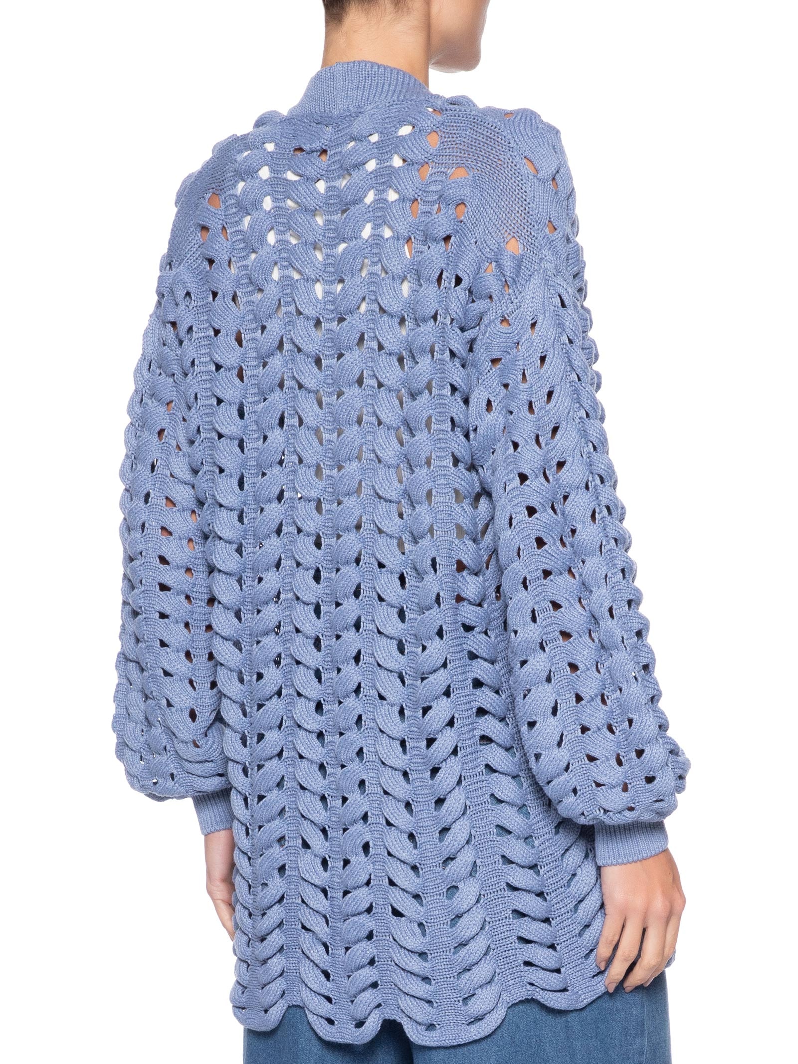 Casaco Feminino Tricot Ponto Entrelaçado Azul Maria Filó