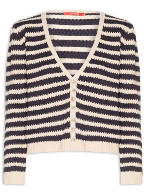 Casaco Feminino Tricot Trama Listrada - Preto