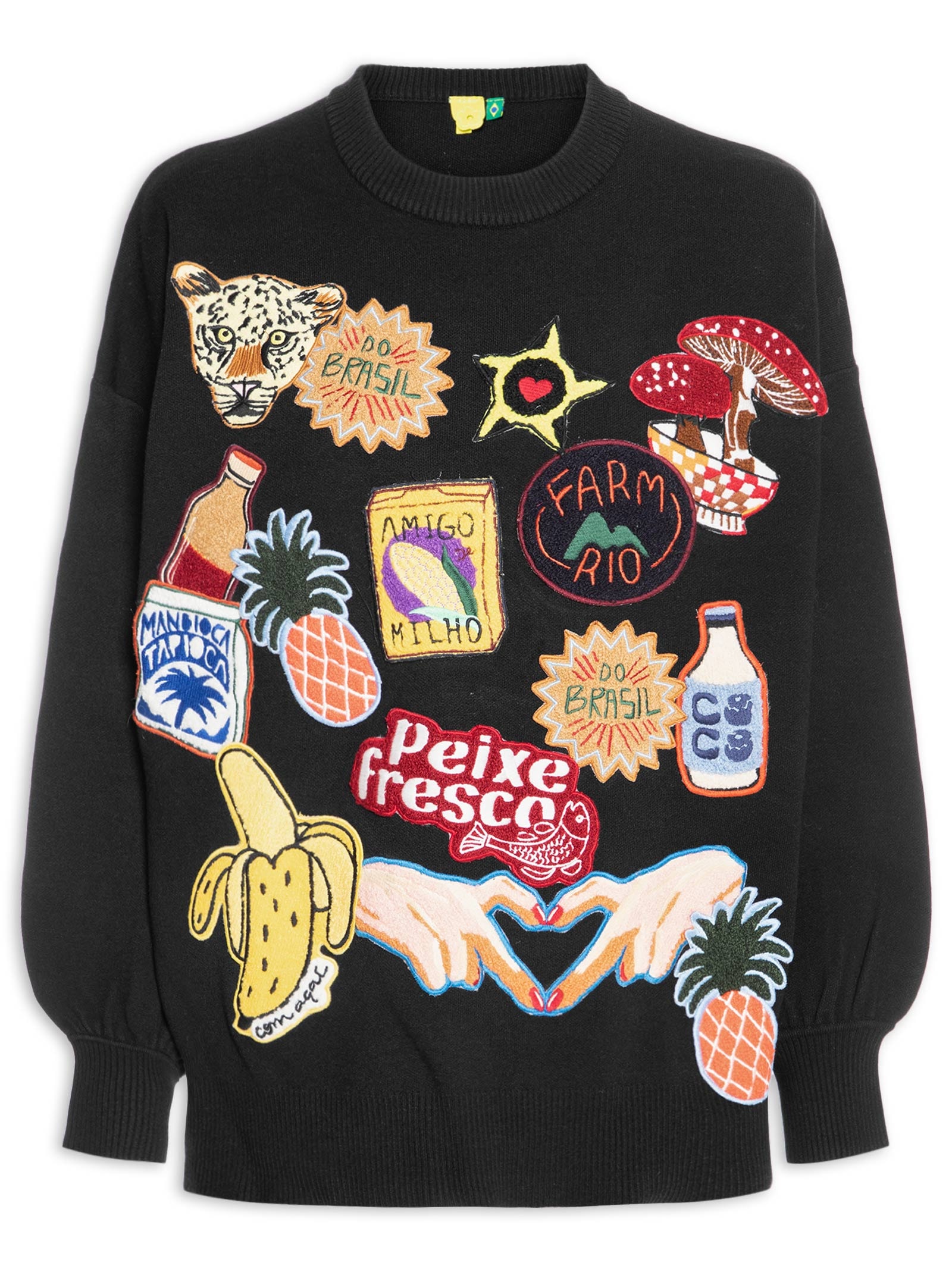 Casaco Feminino Tricot Tropical Patch Preto Farm