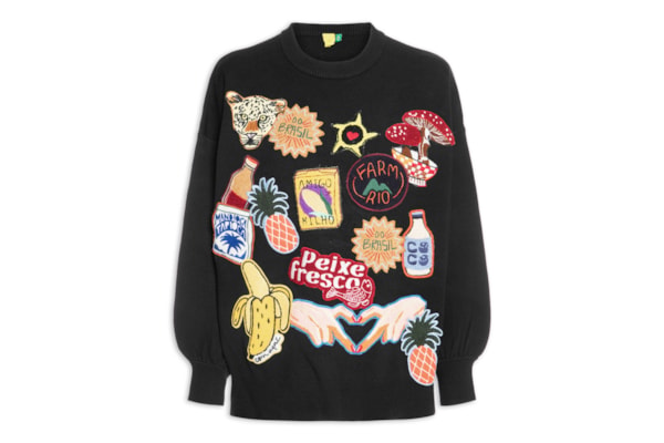 Casaco Feminino Tricot Tropical Patch - Preto