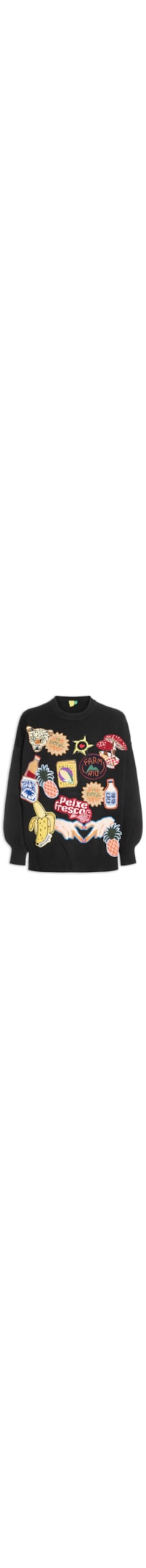 Casaco Feminino Tricot Tropical Patch - Preto