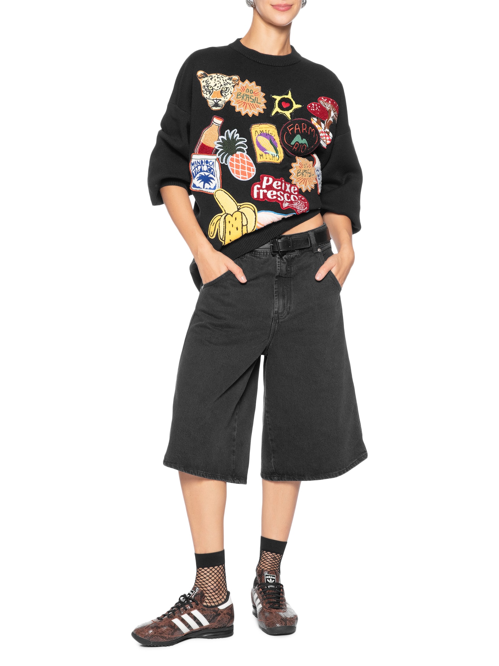 Casaco Feminino Tricot Tropical Patch Preto Farm