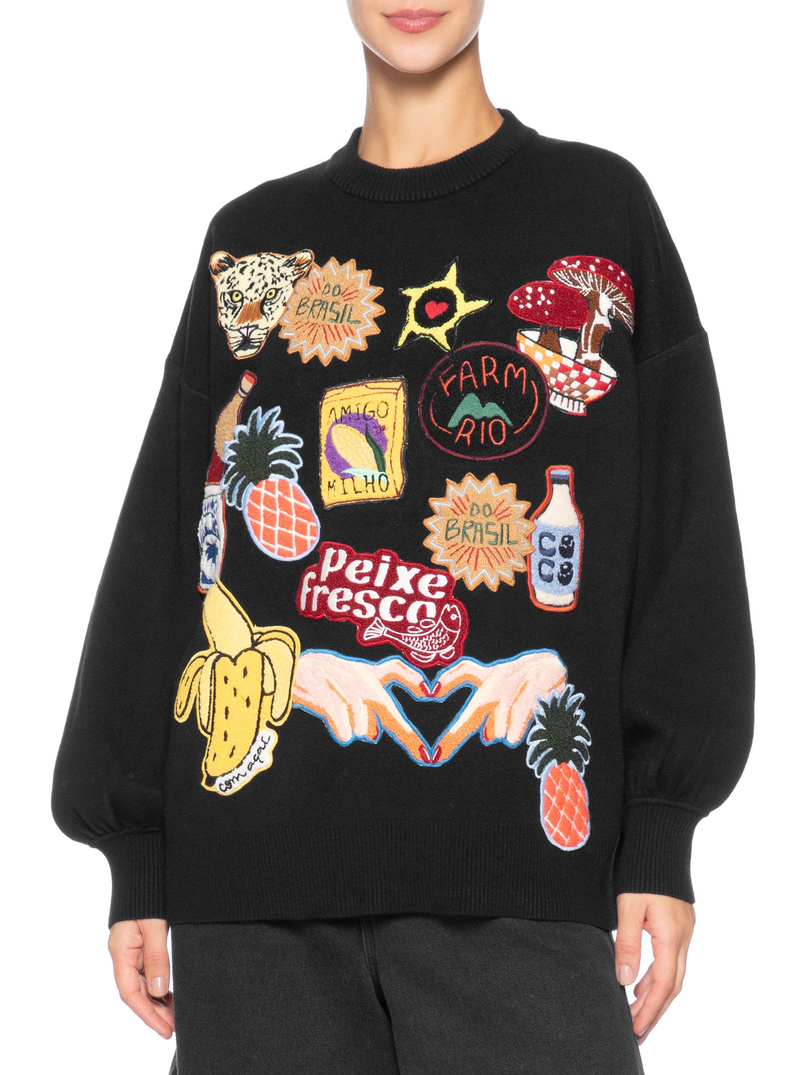 Casaco Feminino Tricot Tropical Patch Preto Farm