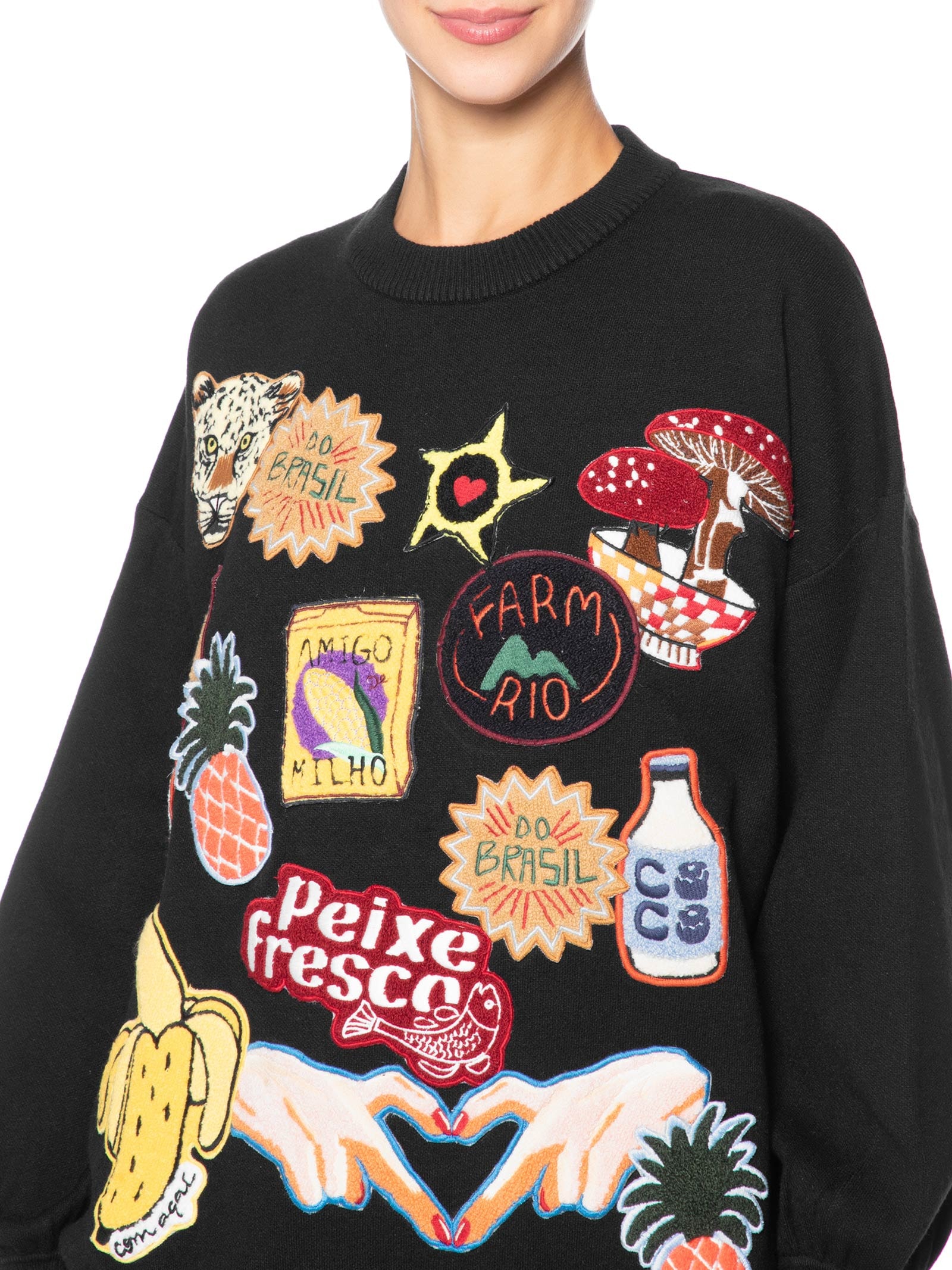 Casaco Feminino Tricot Tropical Patch Preto Farm