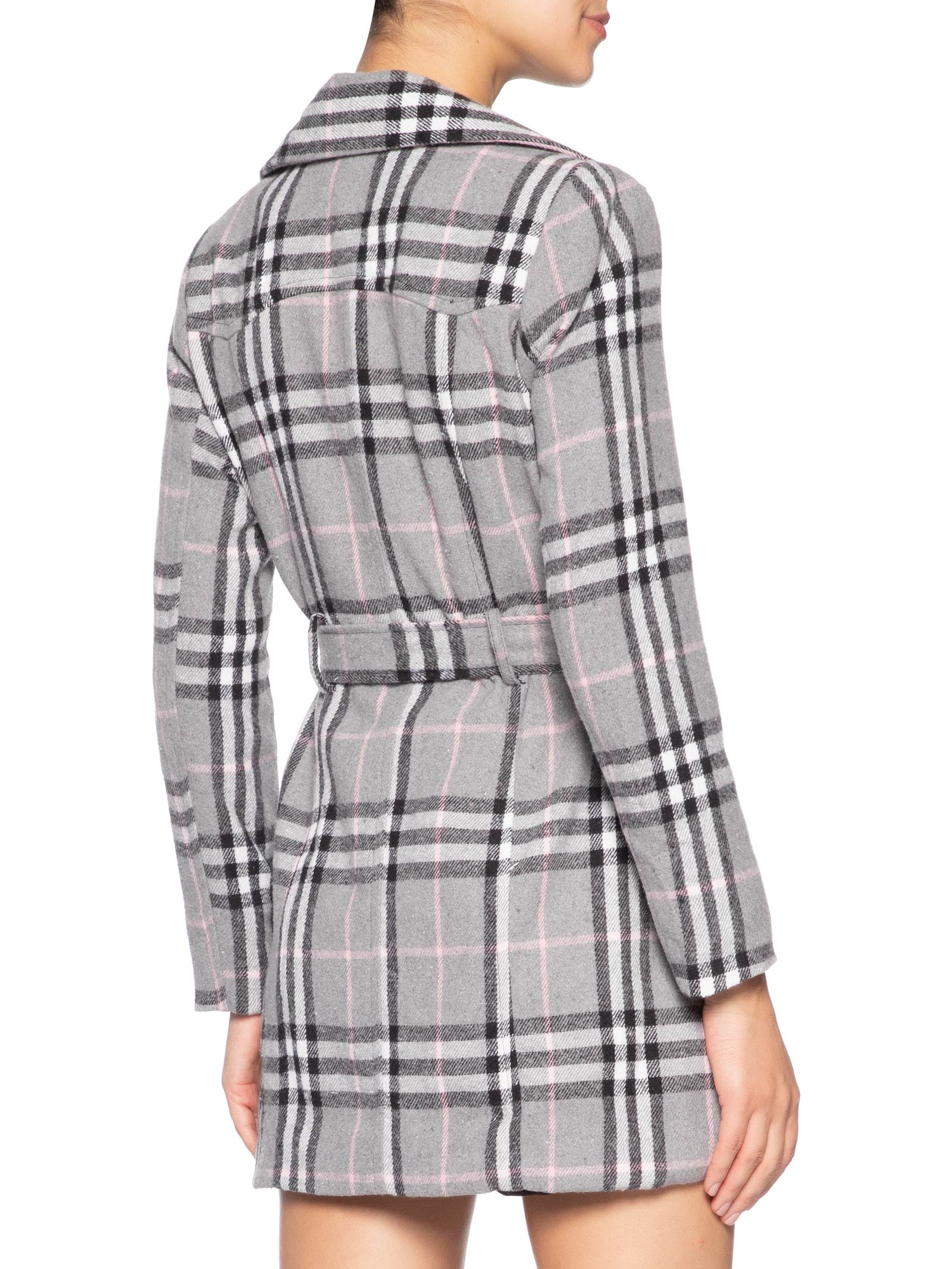 Casaco Feminino Xadrez Com Faixa Cinza Basiq