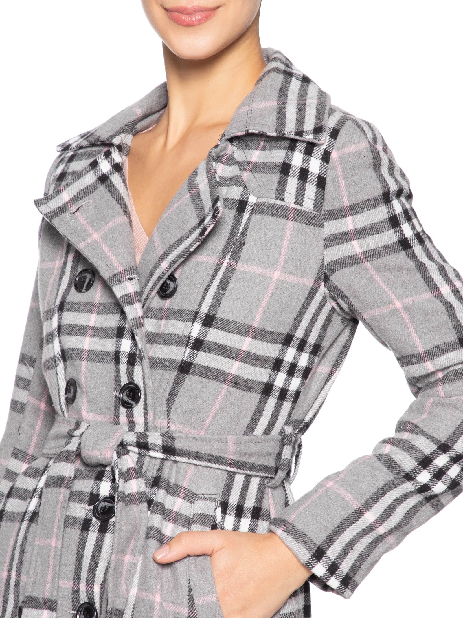 Casaco Feminino Xadrez Com Faixa Cinza Basiq