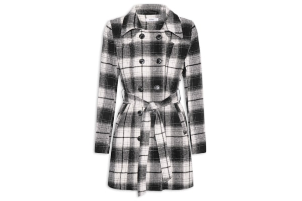 Casaco Feminino Xadrez Com Faixa - Preto
