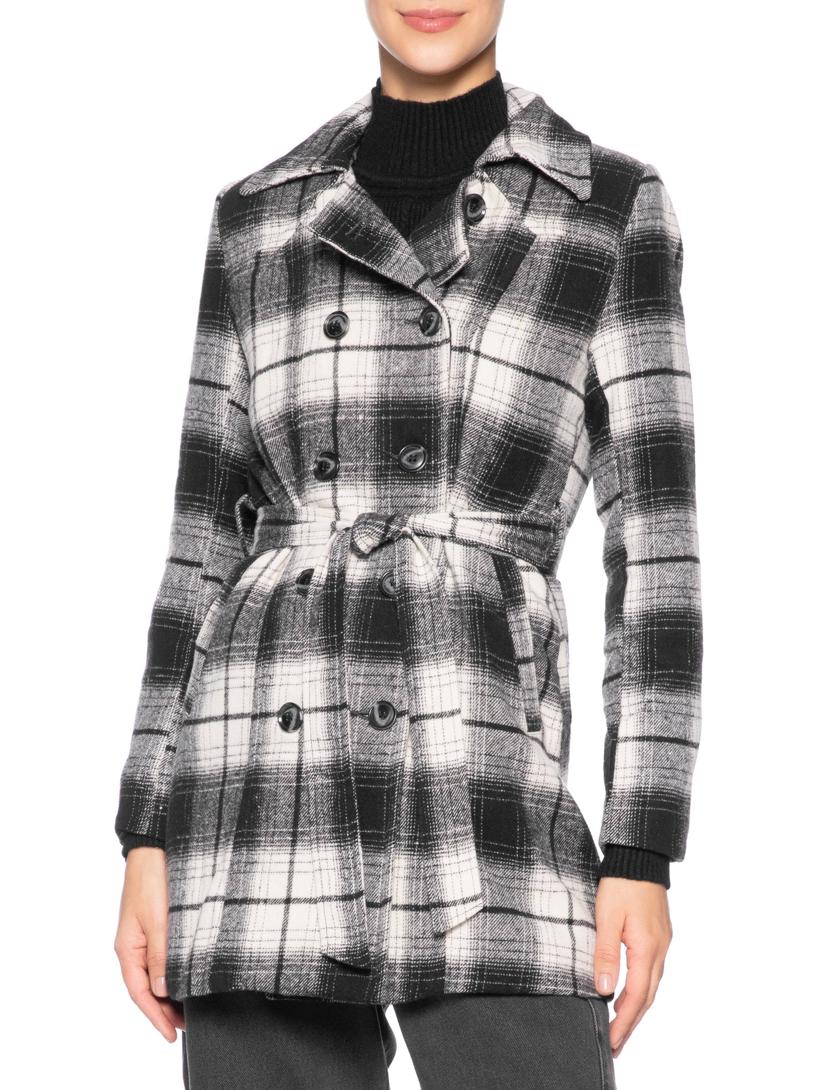 Casaco Feminino Xadrez Com Faixa Preto Basiq
