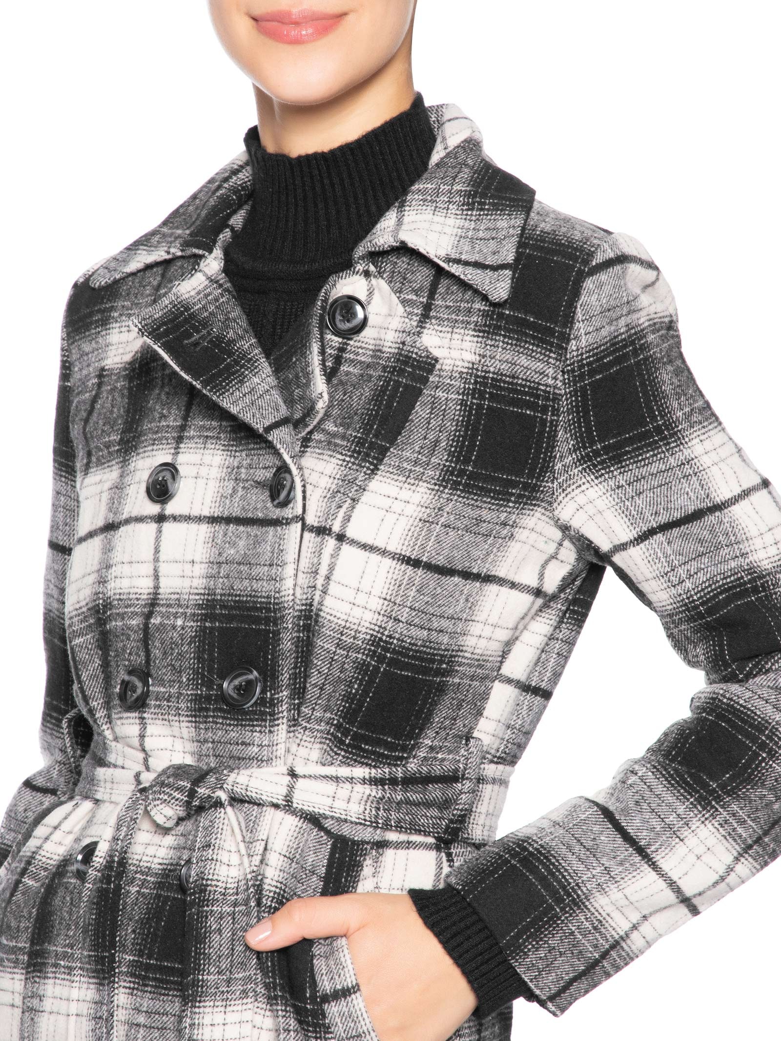 Casaco Feminino Xadrez Com Faixa Preto Basiq