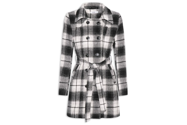 Casaco Feminino Xadrez Com Faixa - Preto