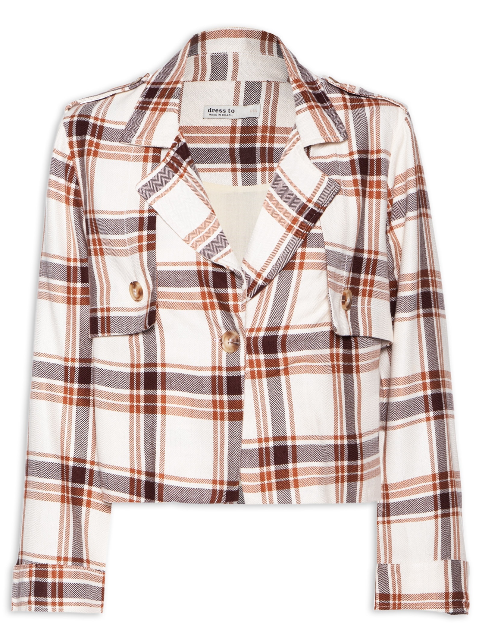 Casaco Feminino Xadrez Sobreposição Bege Dress To