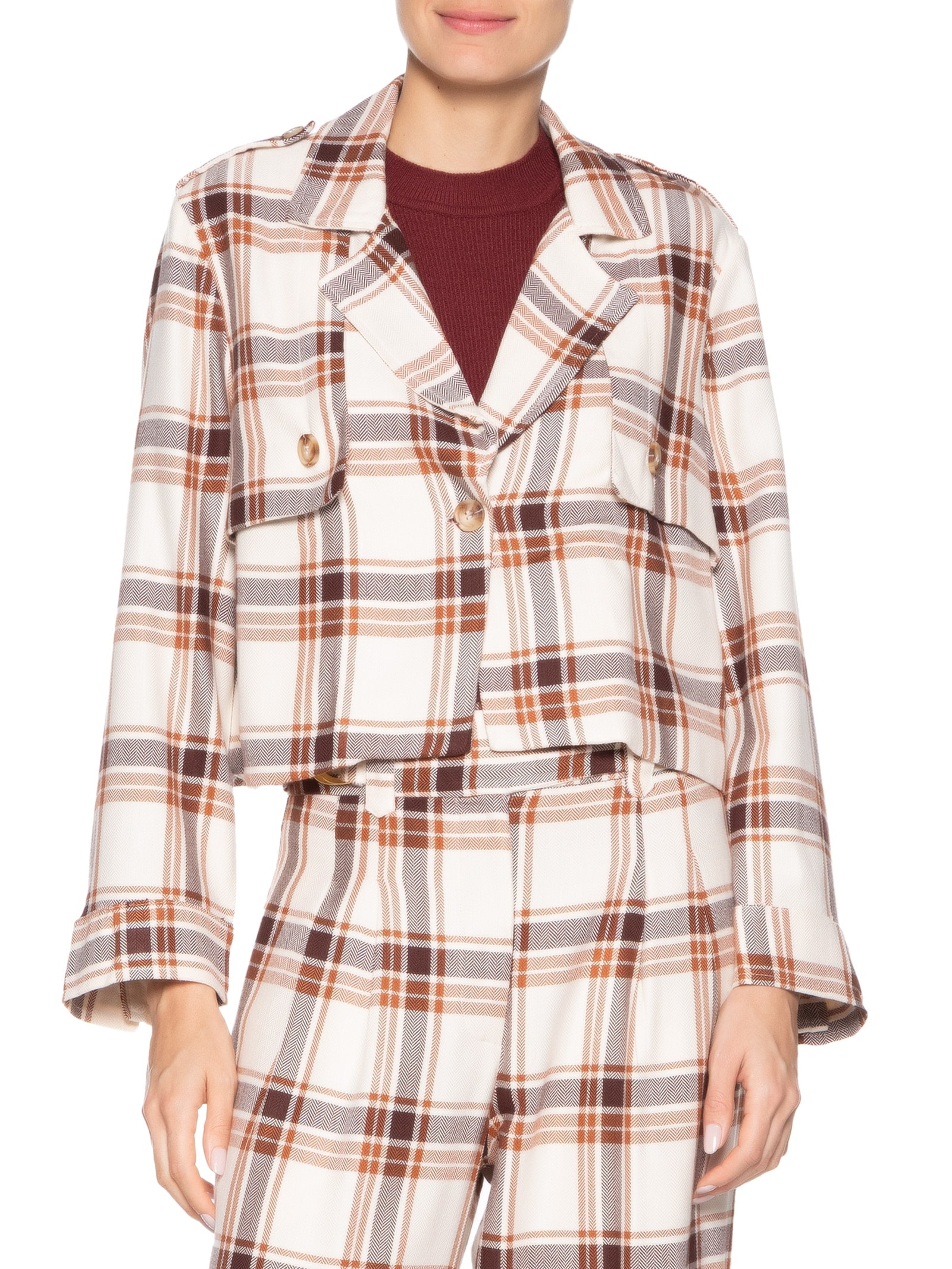 Casaco Feminino Xadrez Sobreposição Bege Dress To