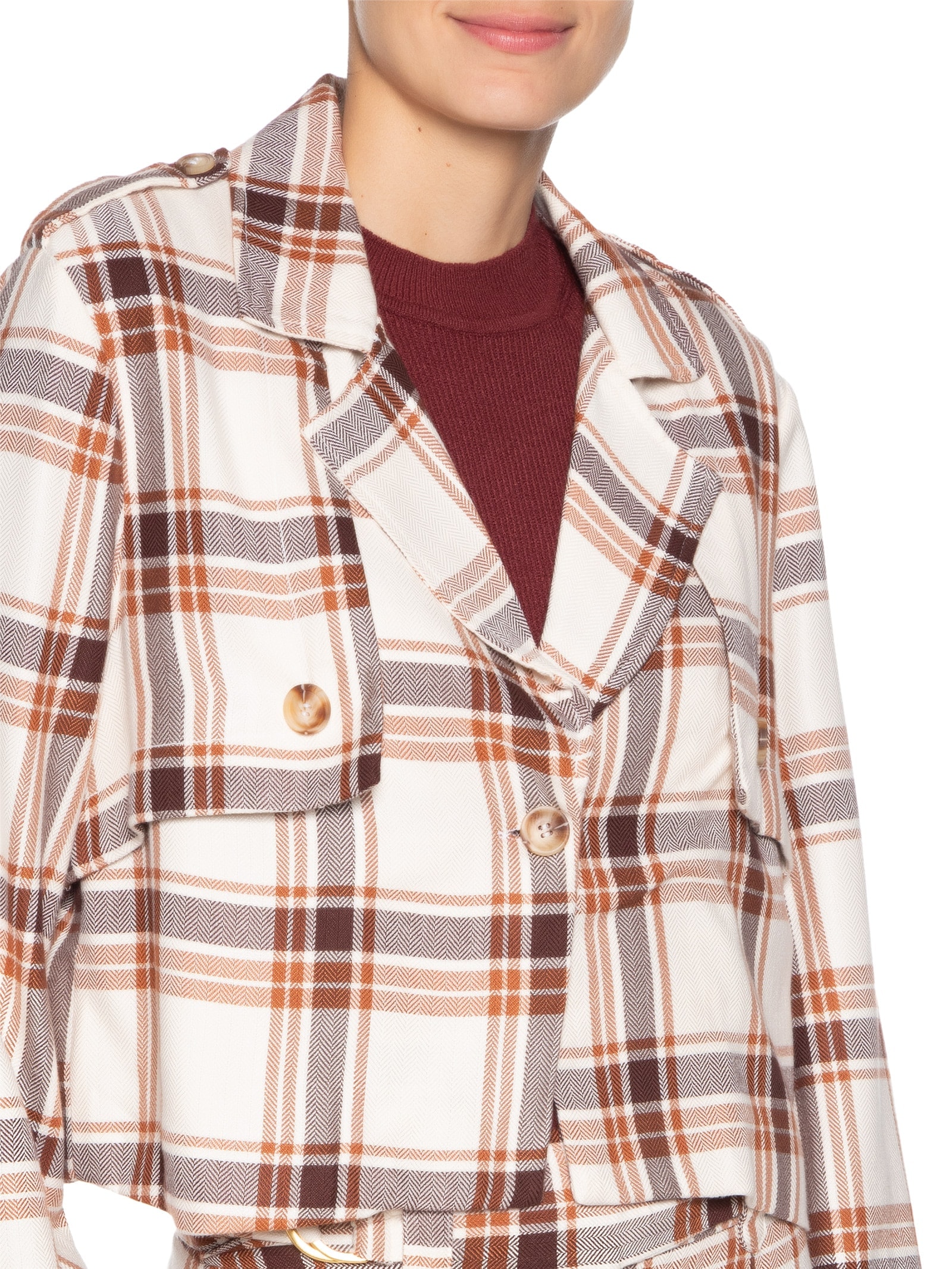 Casaco Feminino Xadrez Sobreposição Bege Dress To