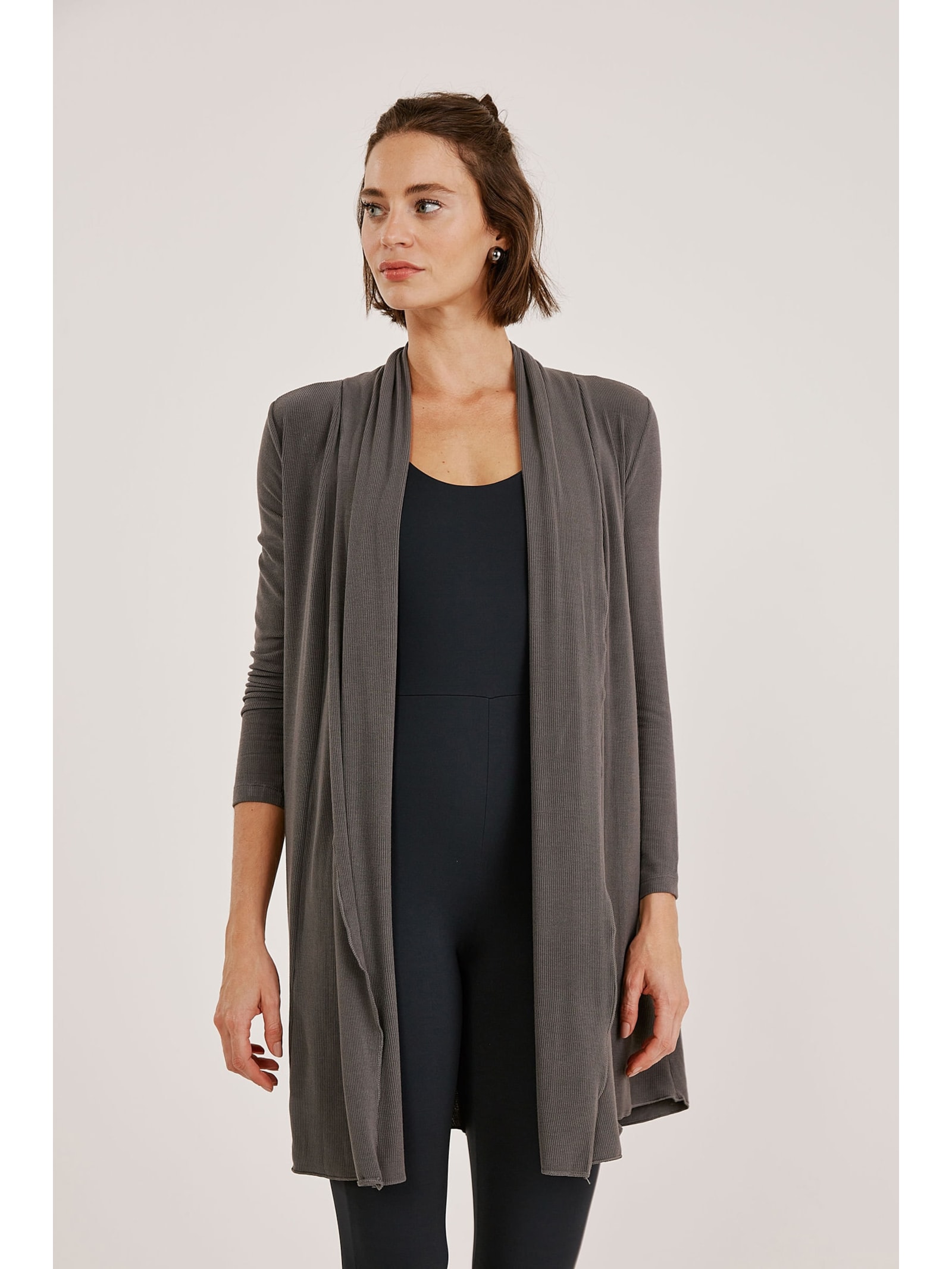 Casaco Grafite Canelado Bambu Comfort Yogini