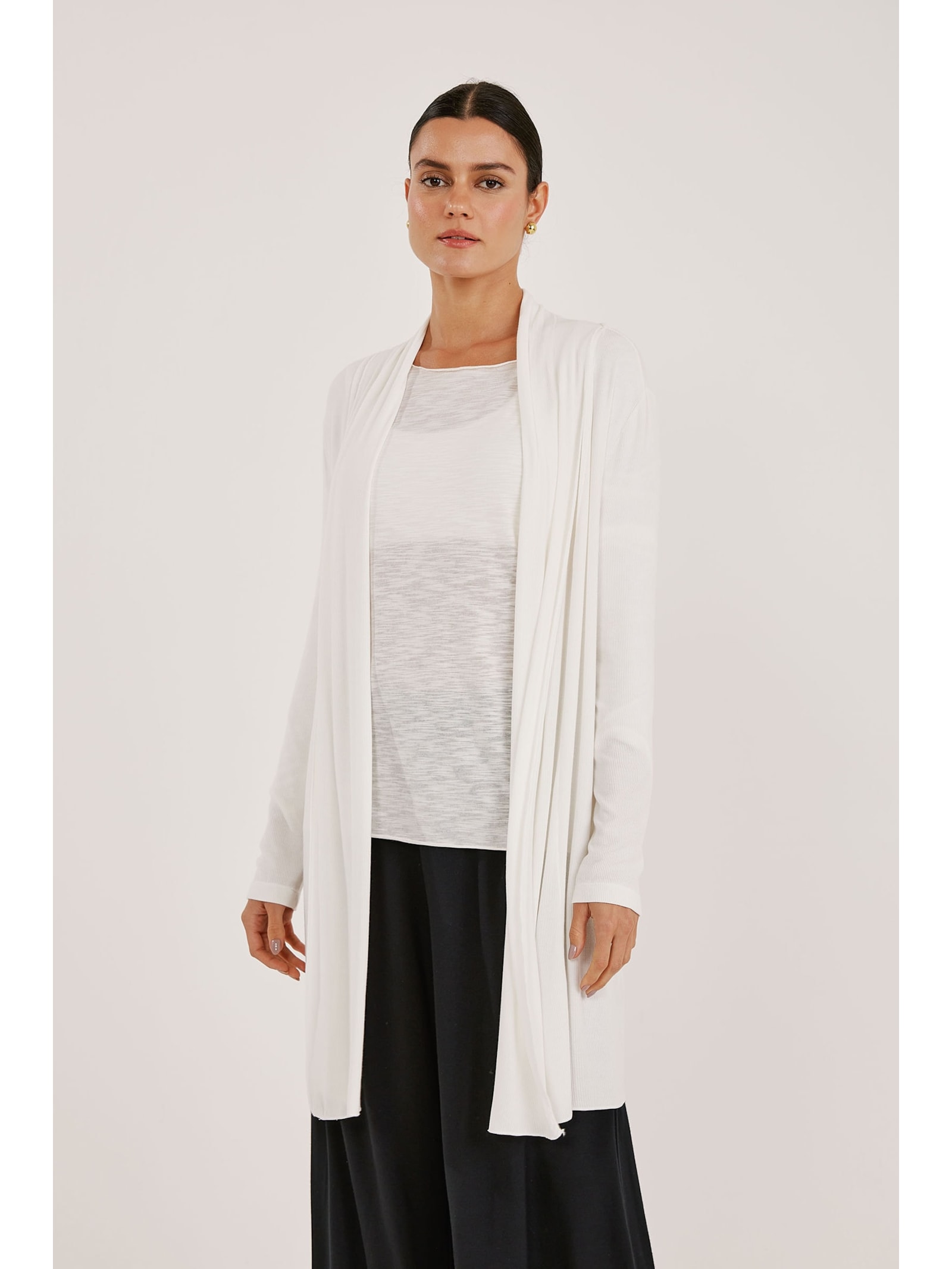 Casaco Manga 7/8 Off White Canelado Bambu Comfort Yogini