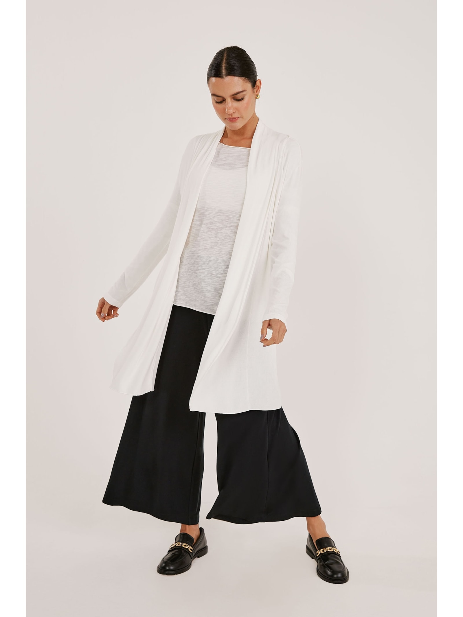 Casaco Manga 7/8 Off White Canelado Bambu Comfort Yogini