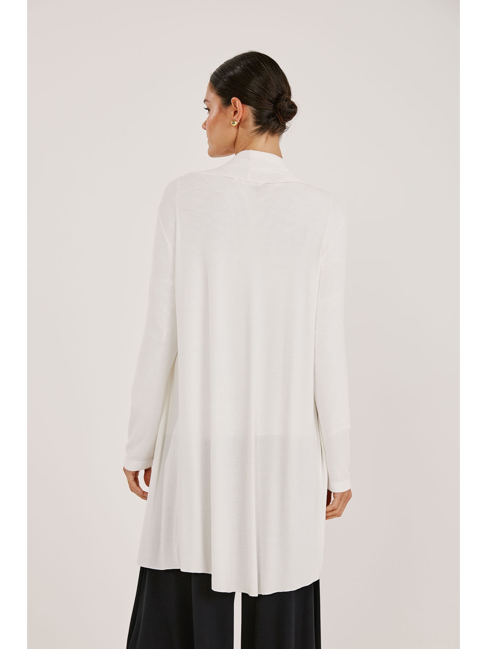 Casaco Manga 7/8 Off White Canelado Bambu Comfort Yogini