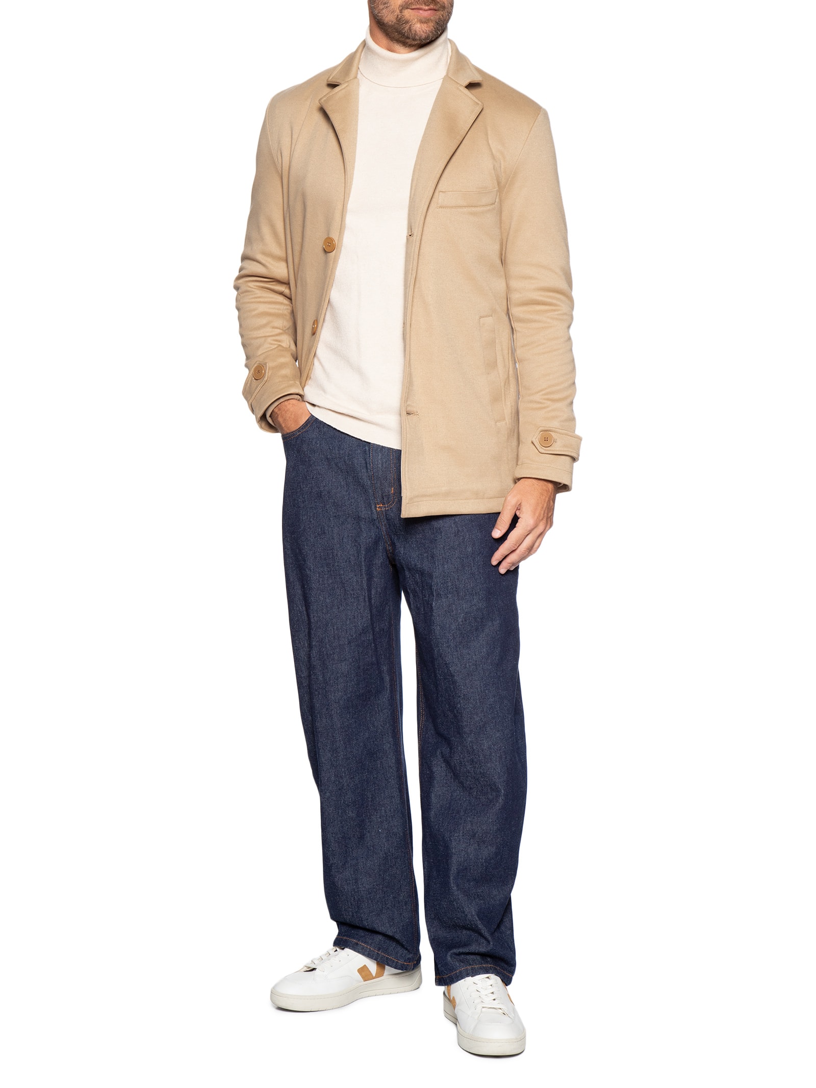 Casaco Masculino Botões Clássico Bege '2 Essential