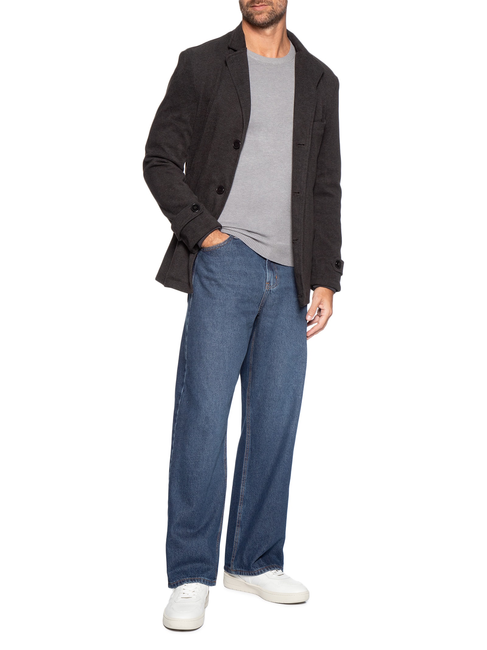 Casaco Masculino Botões Clássico Cinza '2 Essential