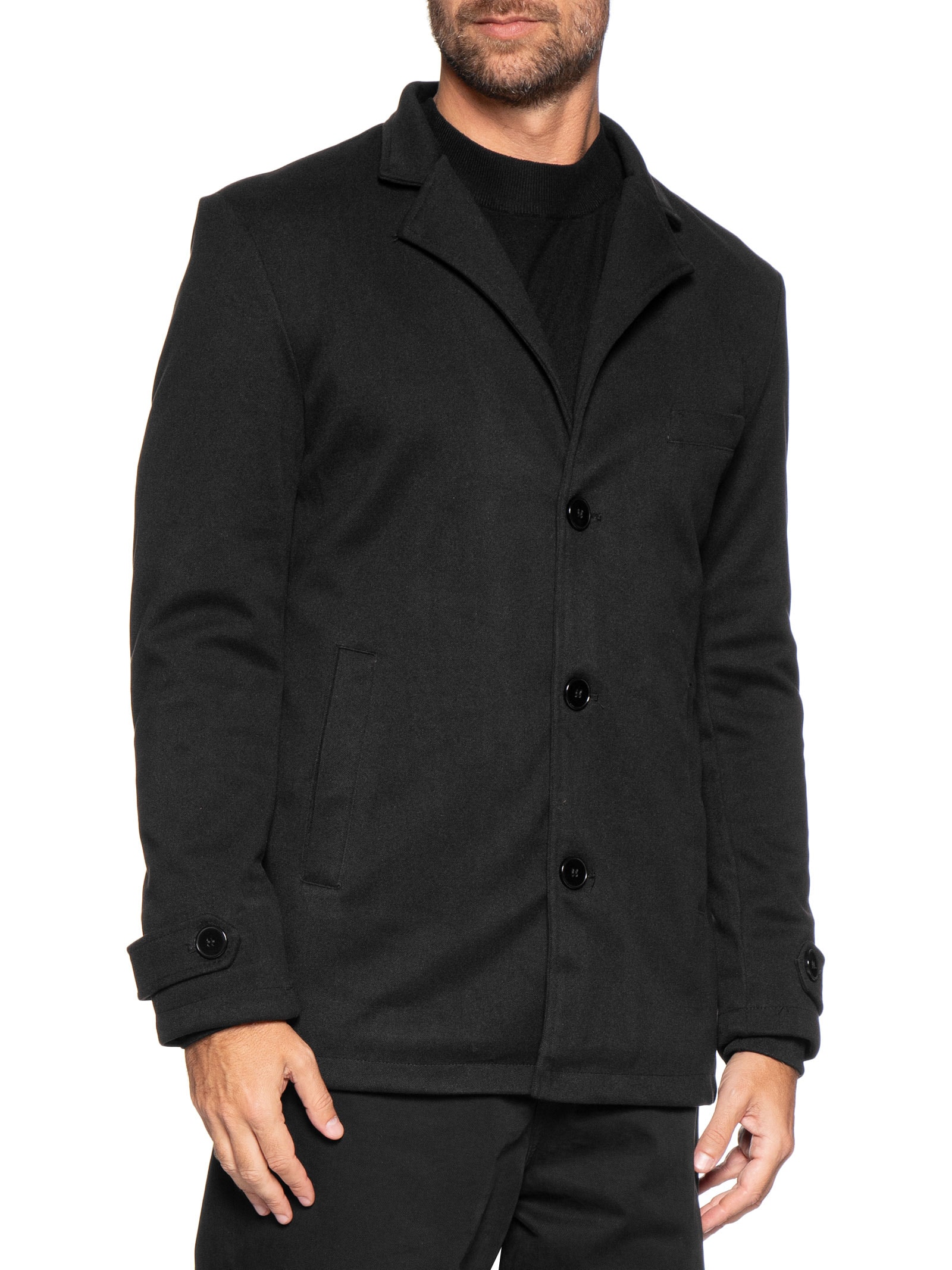 Casaco Masculino Botões Clássico Preto '2 Essential
