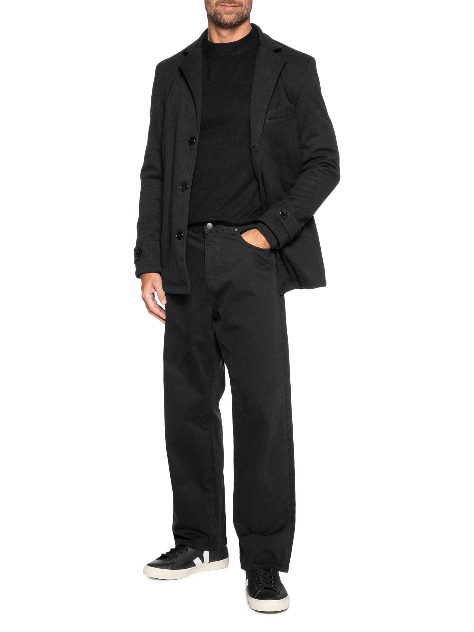 Casaco Masculino Botões Clássico Preto '2 Essential