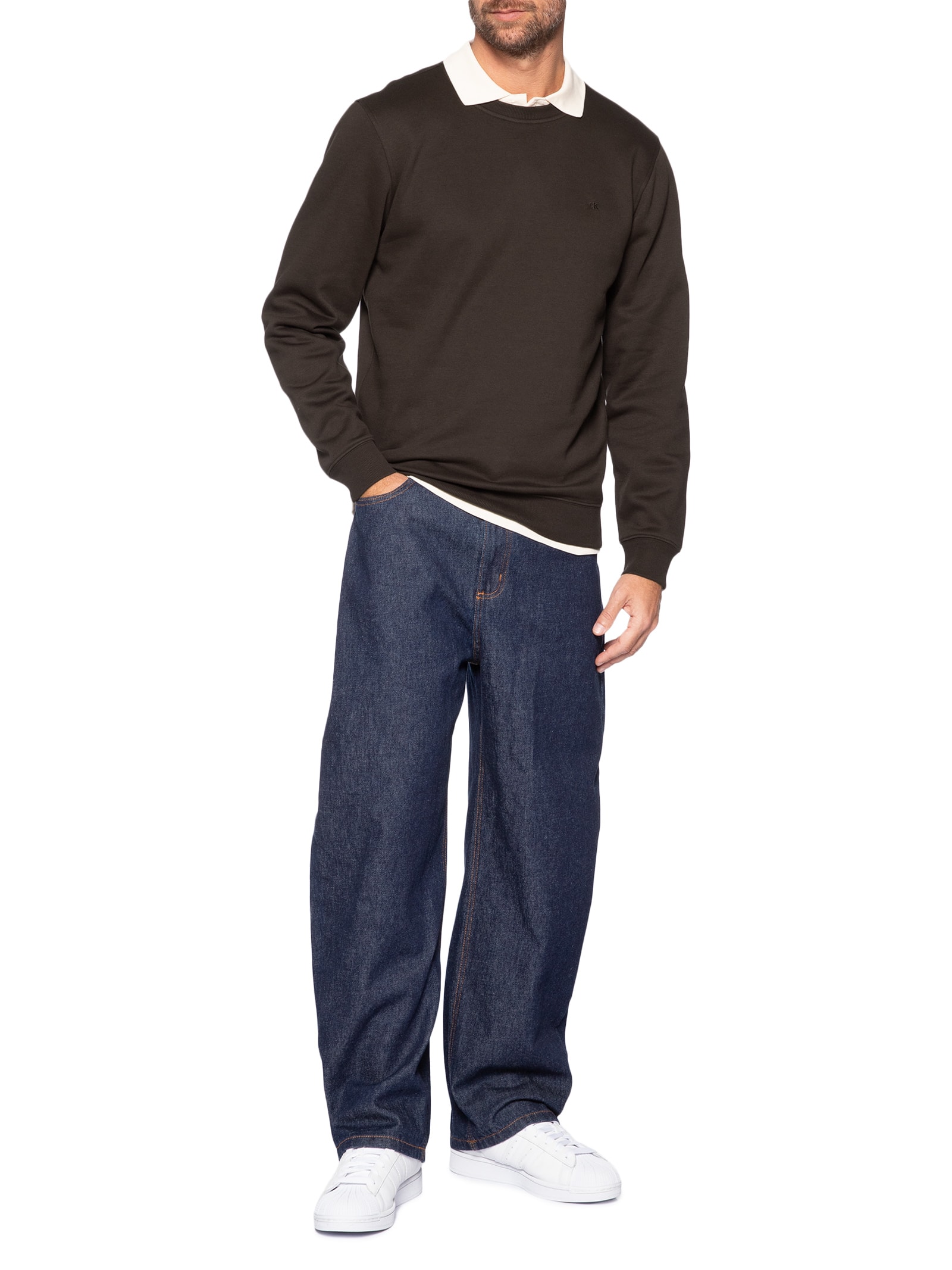 Casaco Masculino De Moletom Bordado Marrom Calvin Klein Jeans