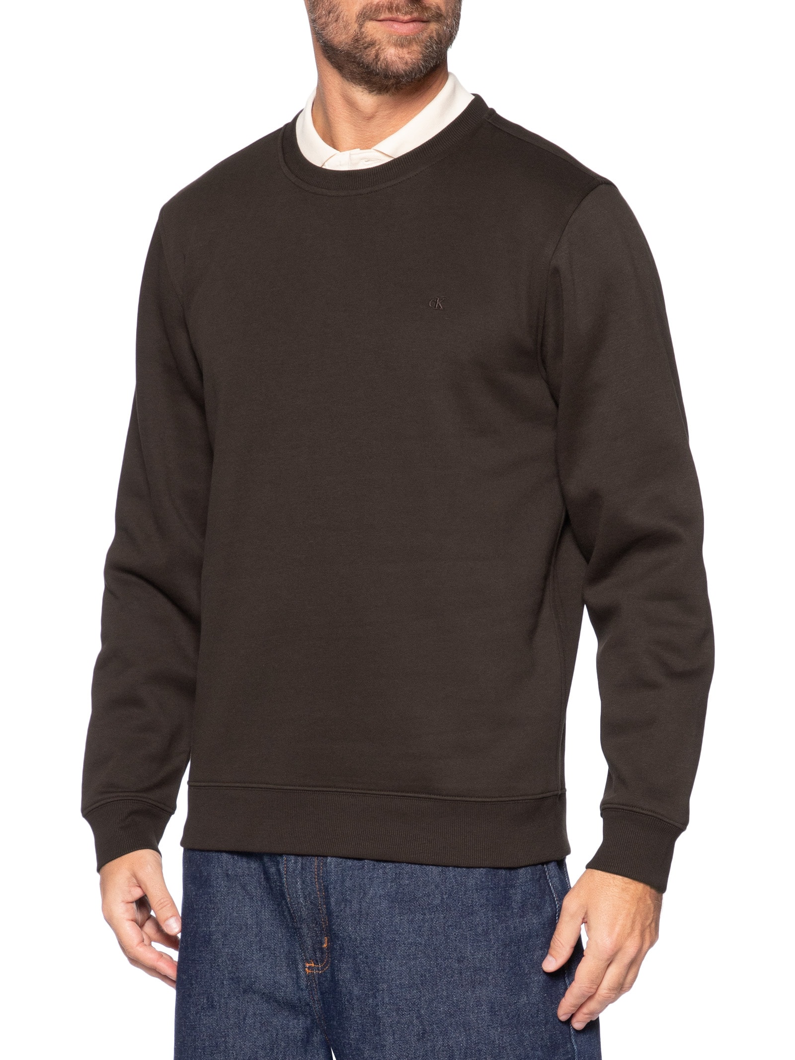 Casaco Masculino De Moletom Bordado Marrom Calvin Klein Jeans