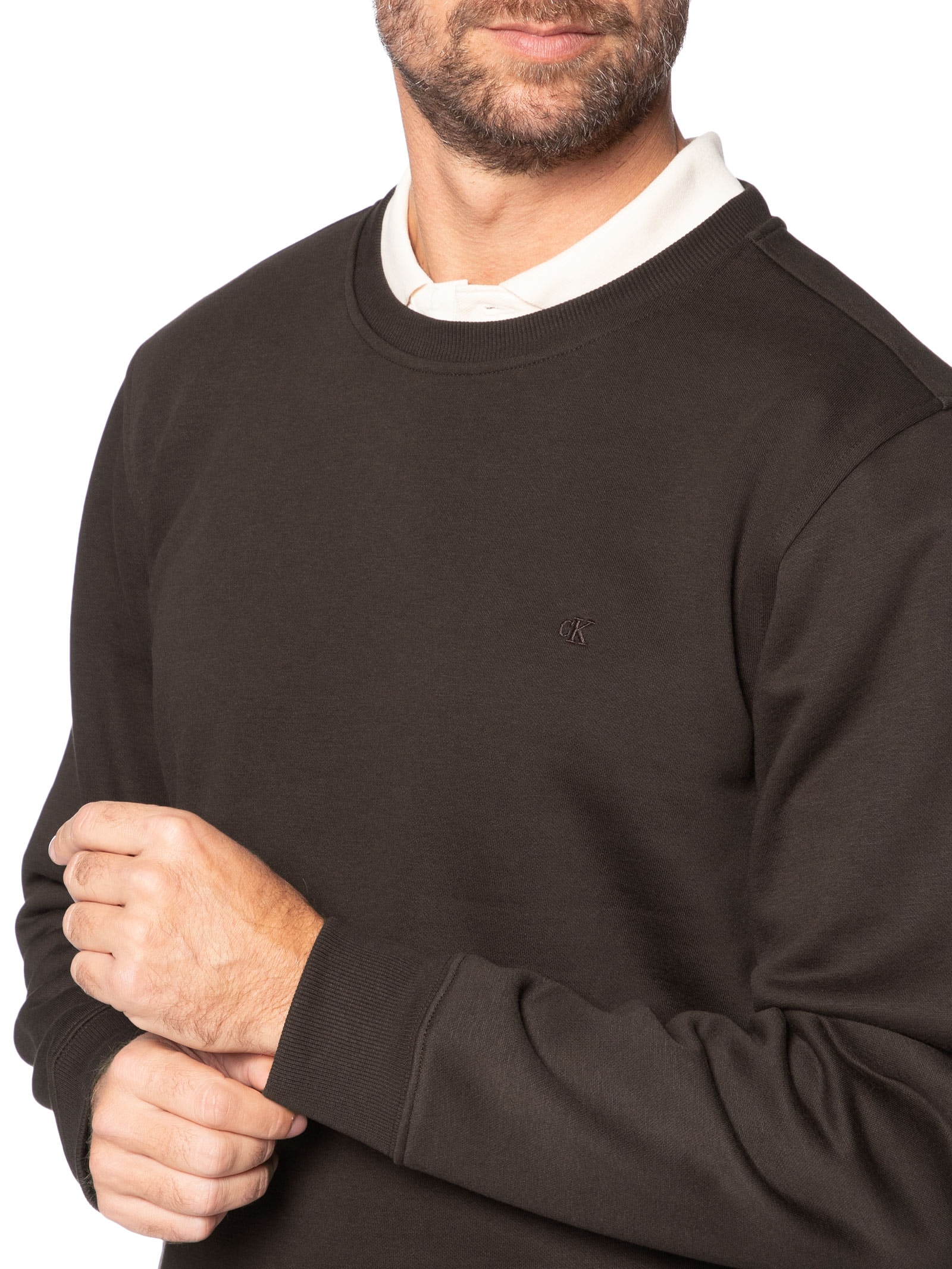 Casaco Masculino De Moletom Bordado Marrom Calvin Klein Jeans
