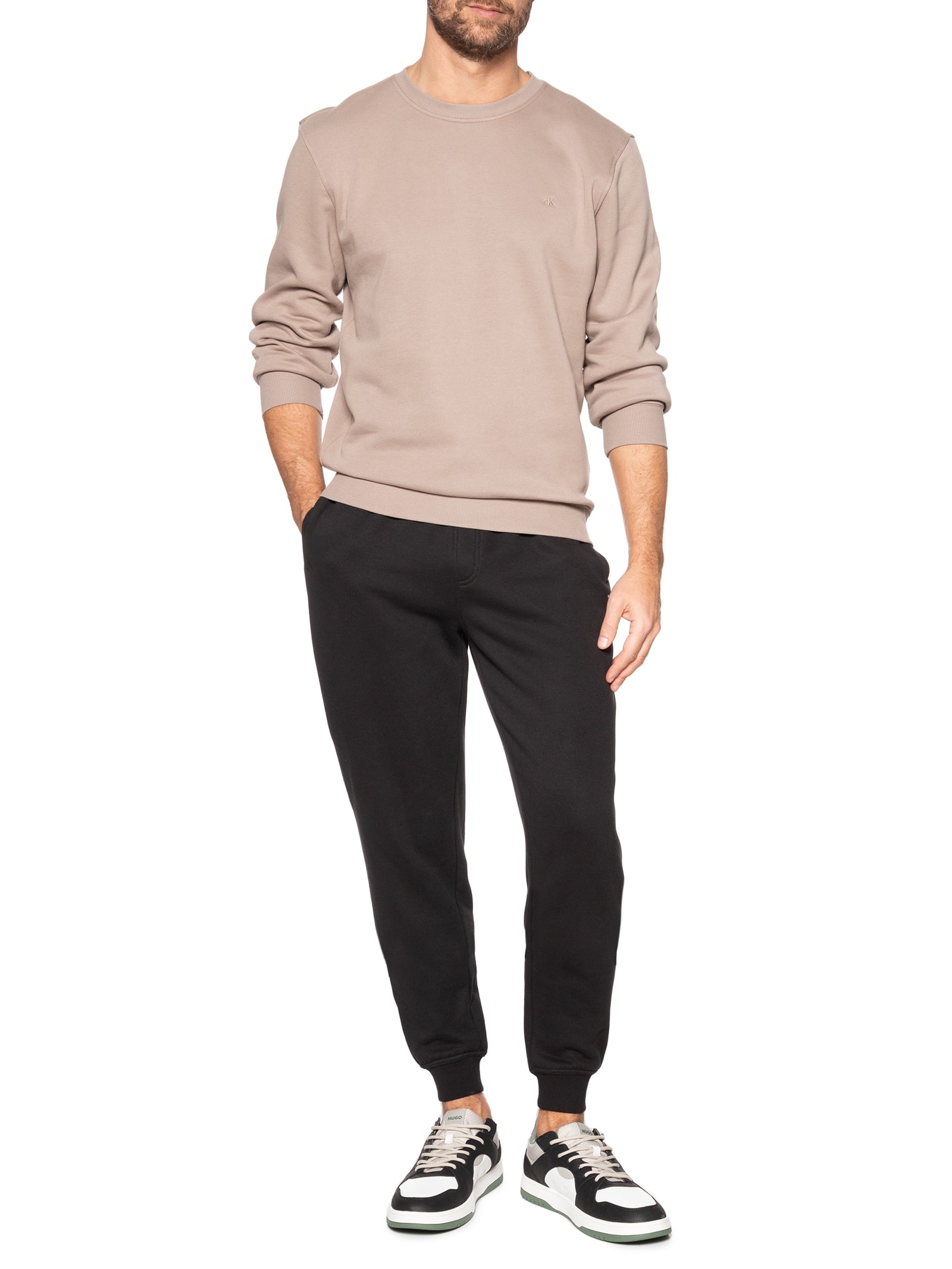 Casaco Masculino De Moletom Ck Bordado Bege Calvin Klein Jeans