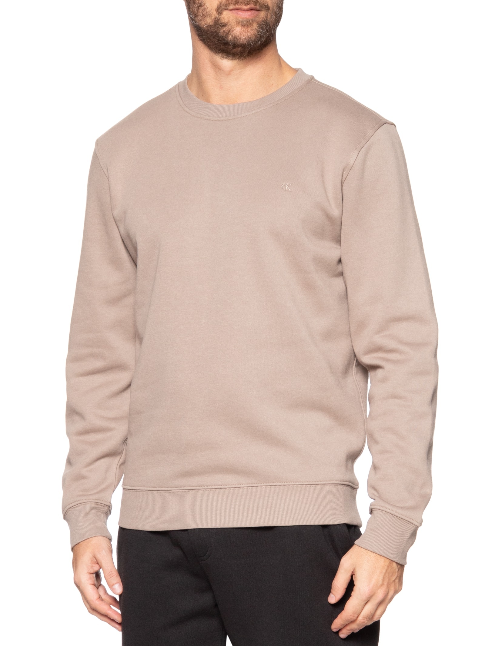 Casaco Masculino De Moletom Ck Bordado Bege Calvin Klein Jeans