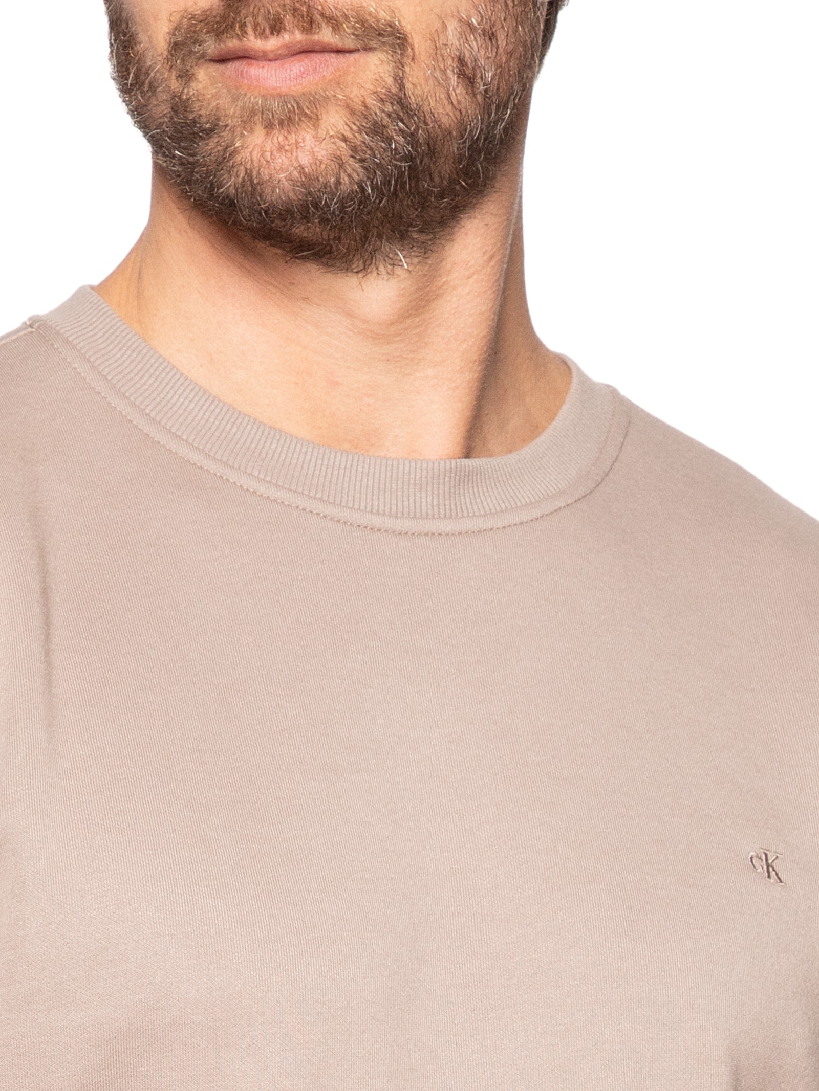 Casaco Masculino De Moletom Ck Bordado Bege Calvin Klein Jeans