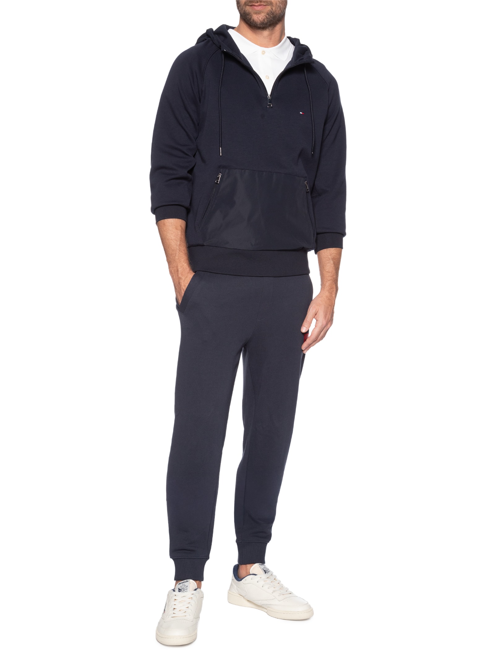 Casaco Masculino De Moletom Com Capuz Mix Média Azul Tommy Hilfiger