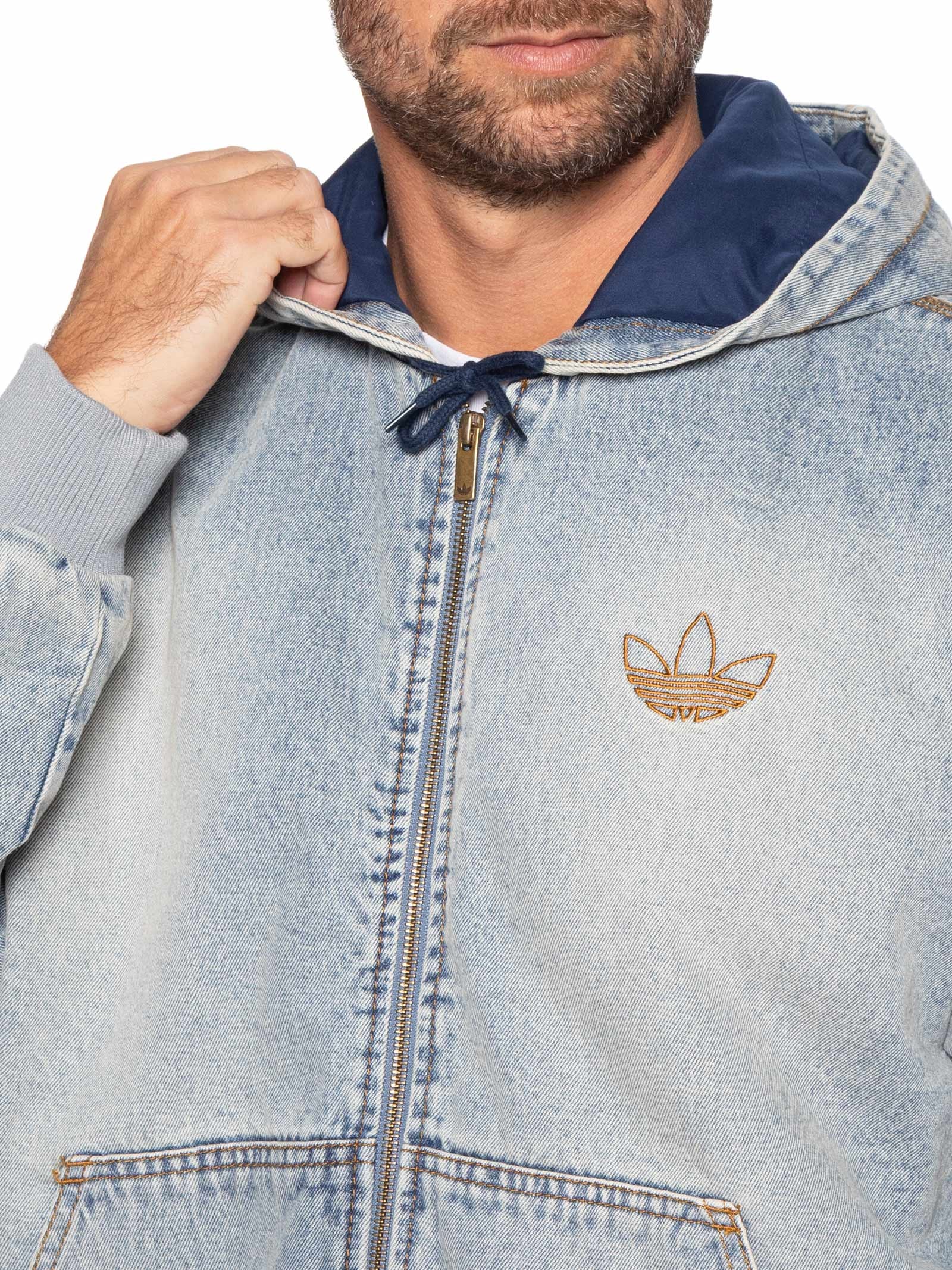originals DENIM HOODIE アディダスオリジナルス Casaco Masculino Hooded Denim - Cinza - Adidas Originals