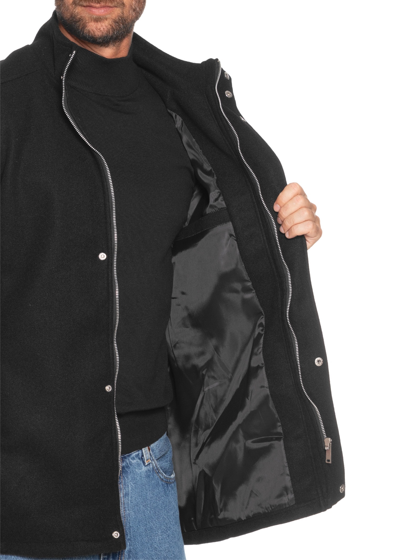 Casaco Masculino Lã Batida Preto '2 Essential