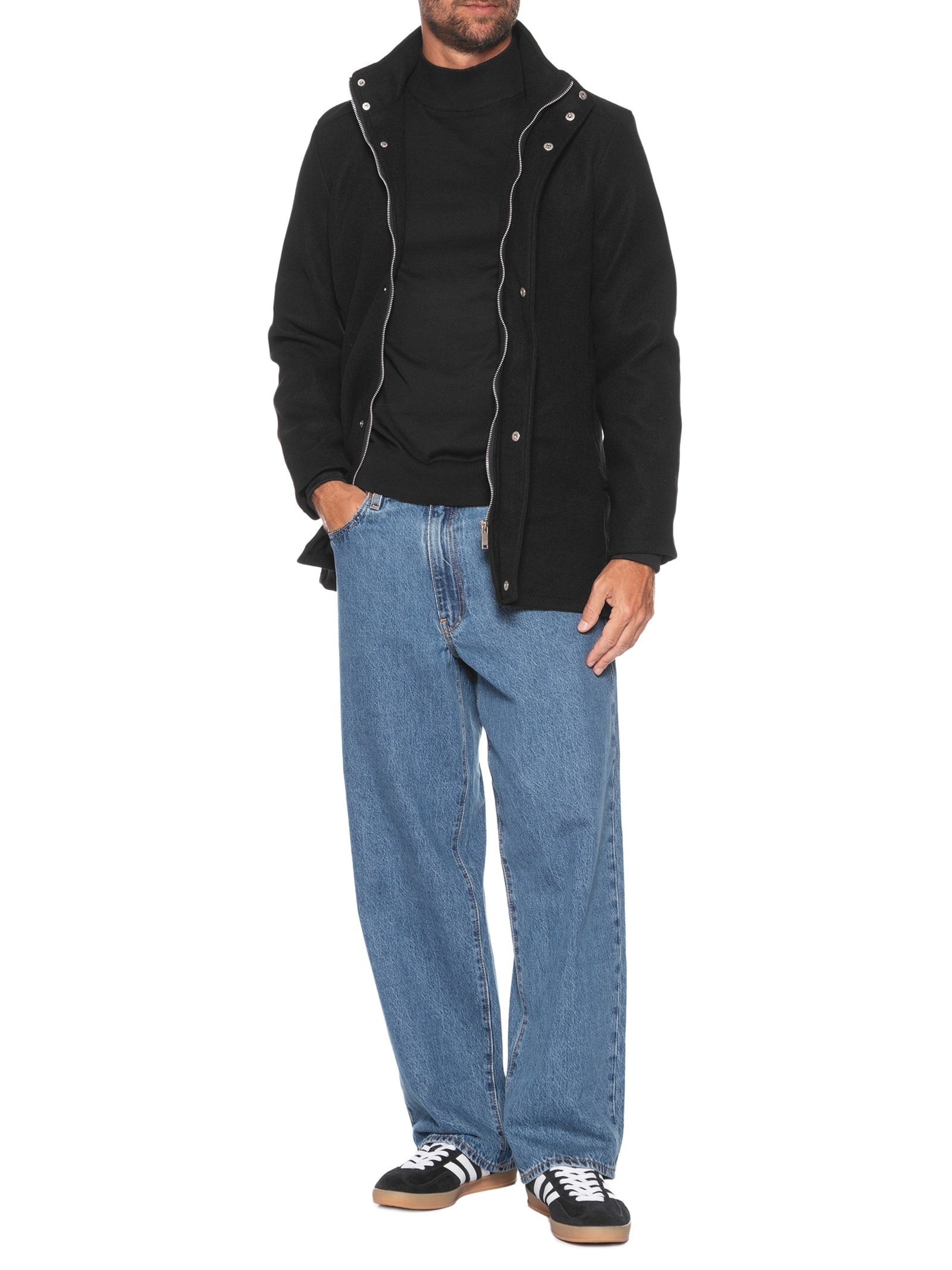 Casaco Masculino Lã Batida Preto '2 Essential